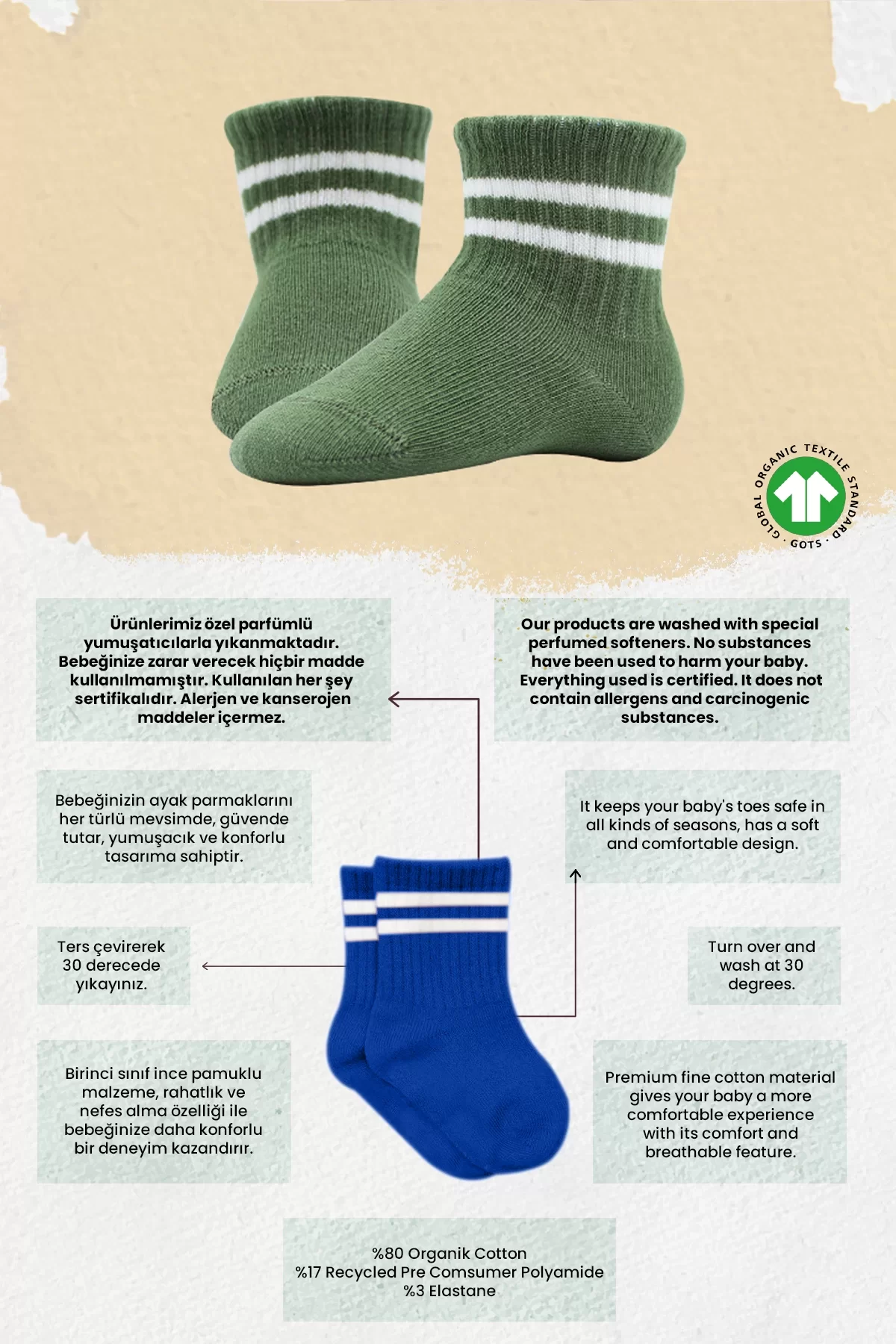 6lı Penye Çemberli Soket Çorap Haki - Görsel 9