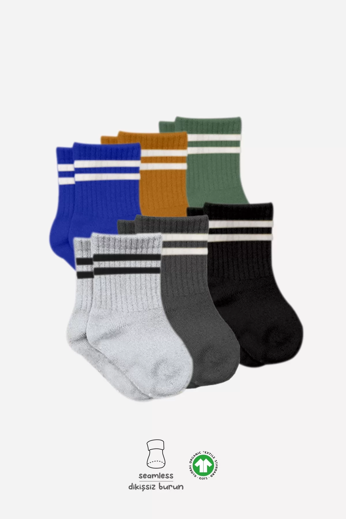 6lı Penye Çemberli Soket Çorap Haki - Görsel 10