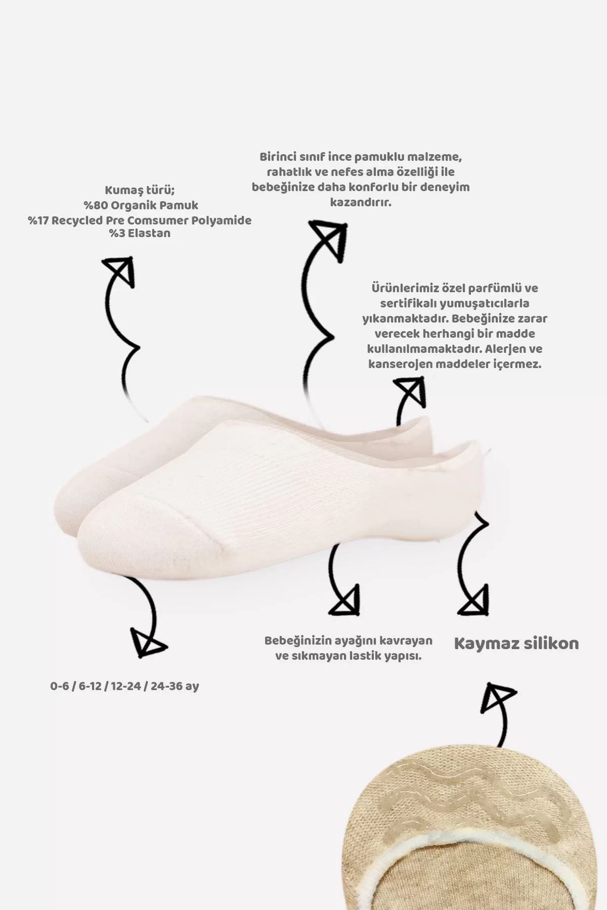 6lı Silikonlu Babet Soket Çorap Toprak - Görsel 8