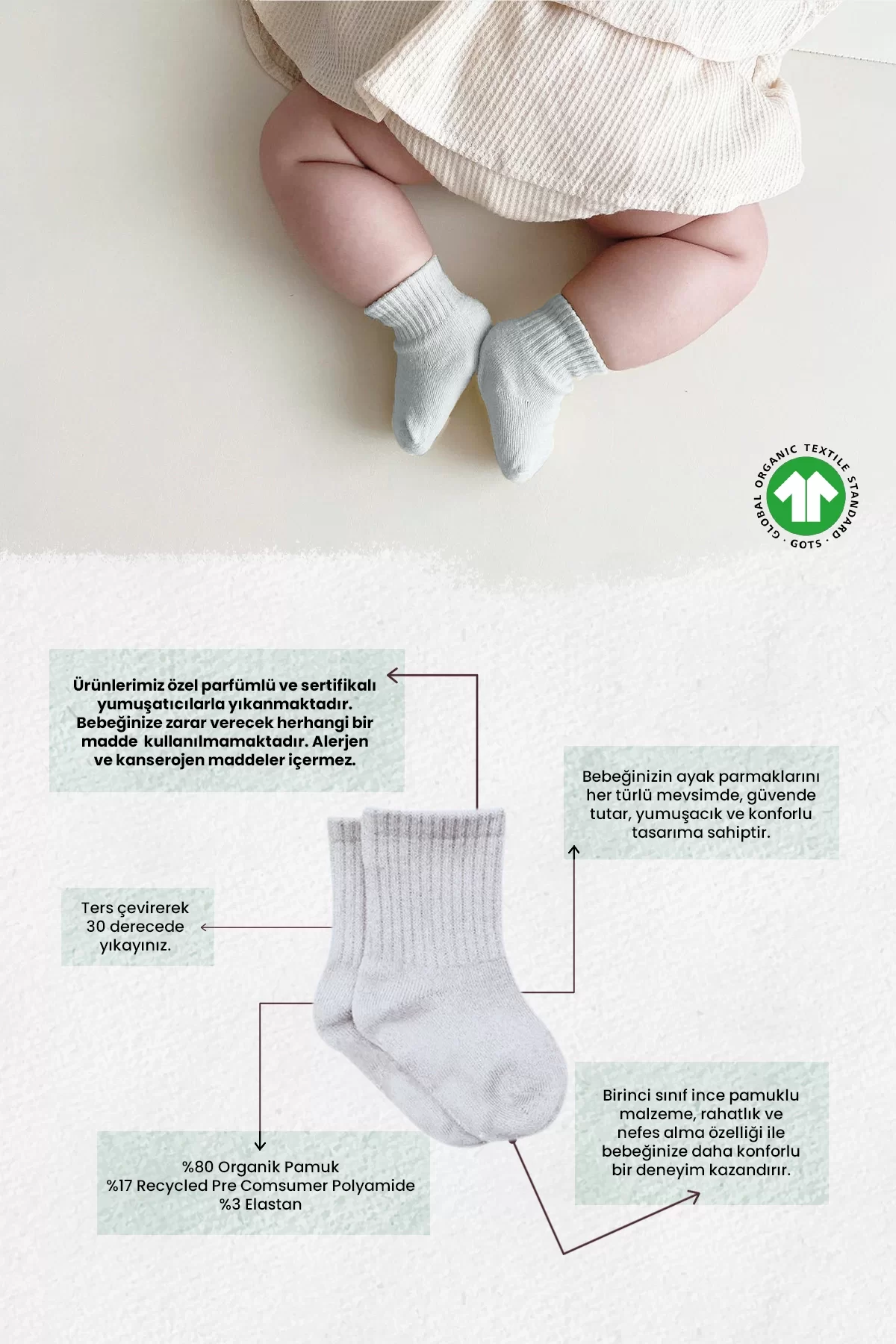 6lı Penye Düz Soket Çorap Ekru Gri Siyah - Görsel 2