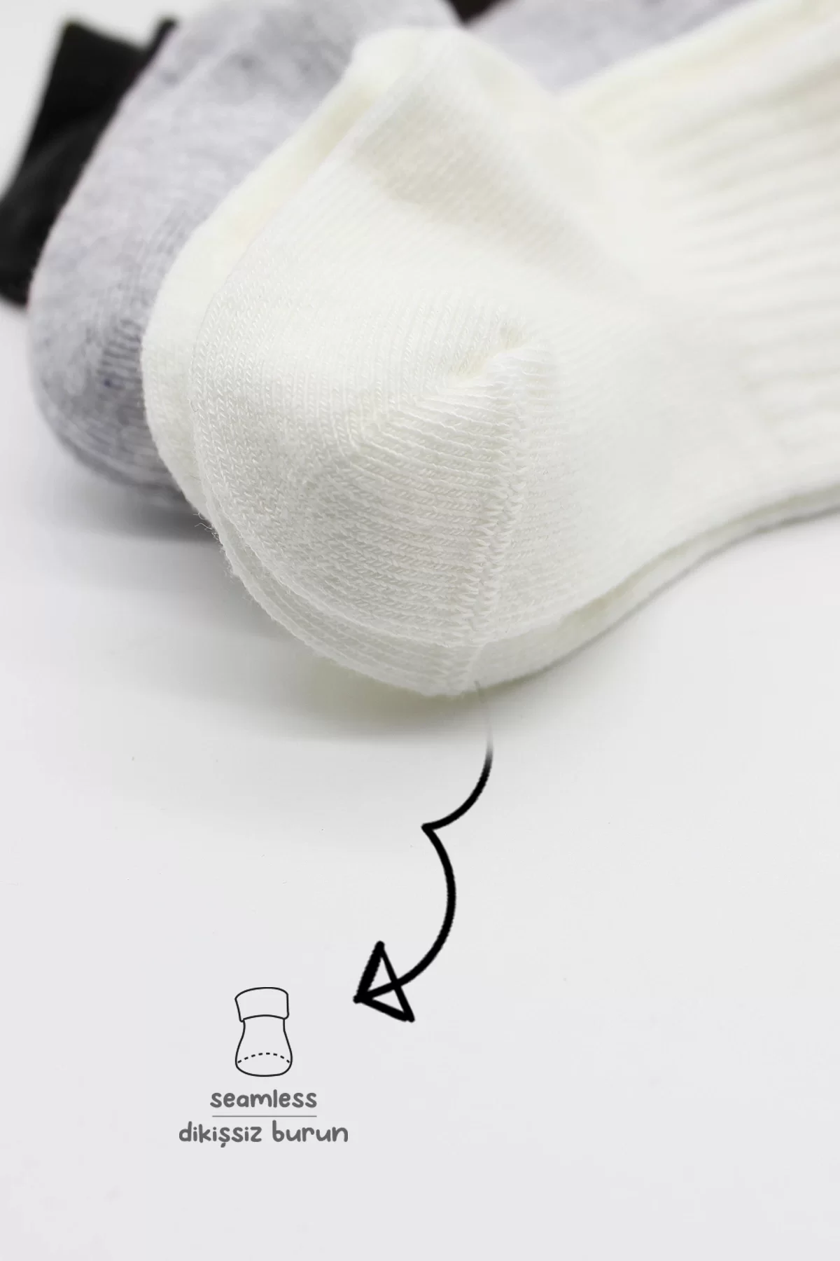 6lı Penye Düz Soket Çorap Ekru Gri Siyah - Görsel 4