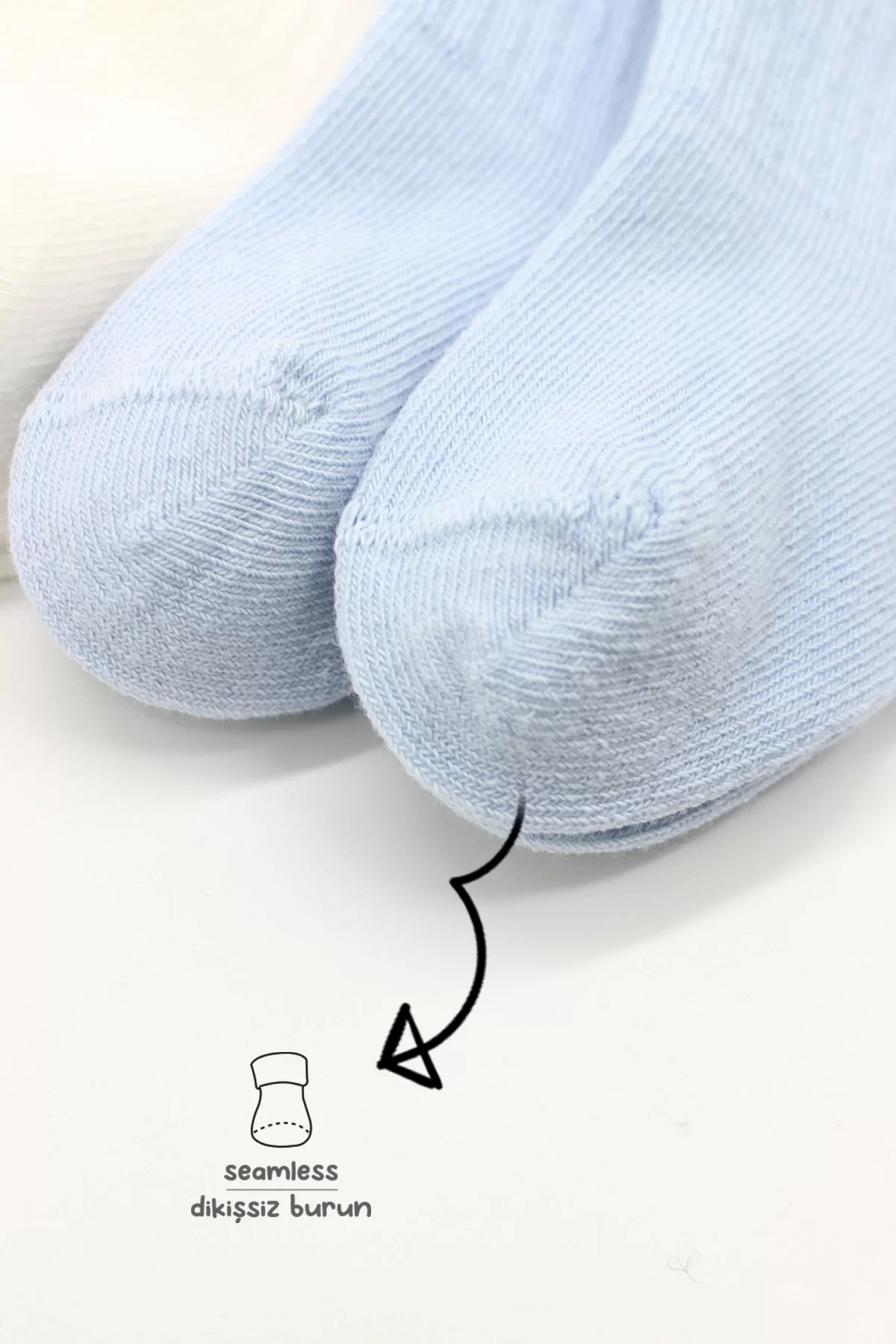 6lı Penye Düz Soket Çorap Mavi Ekru - Görsel 10