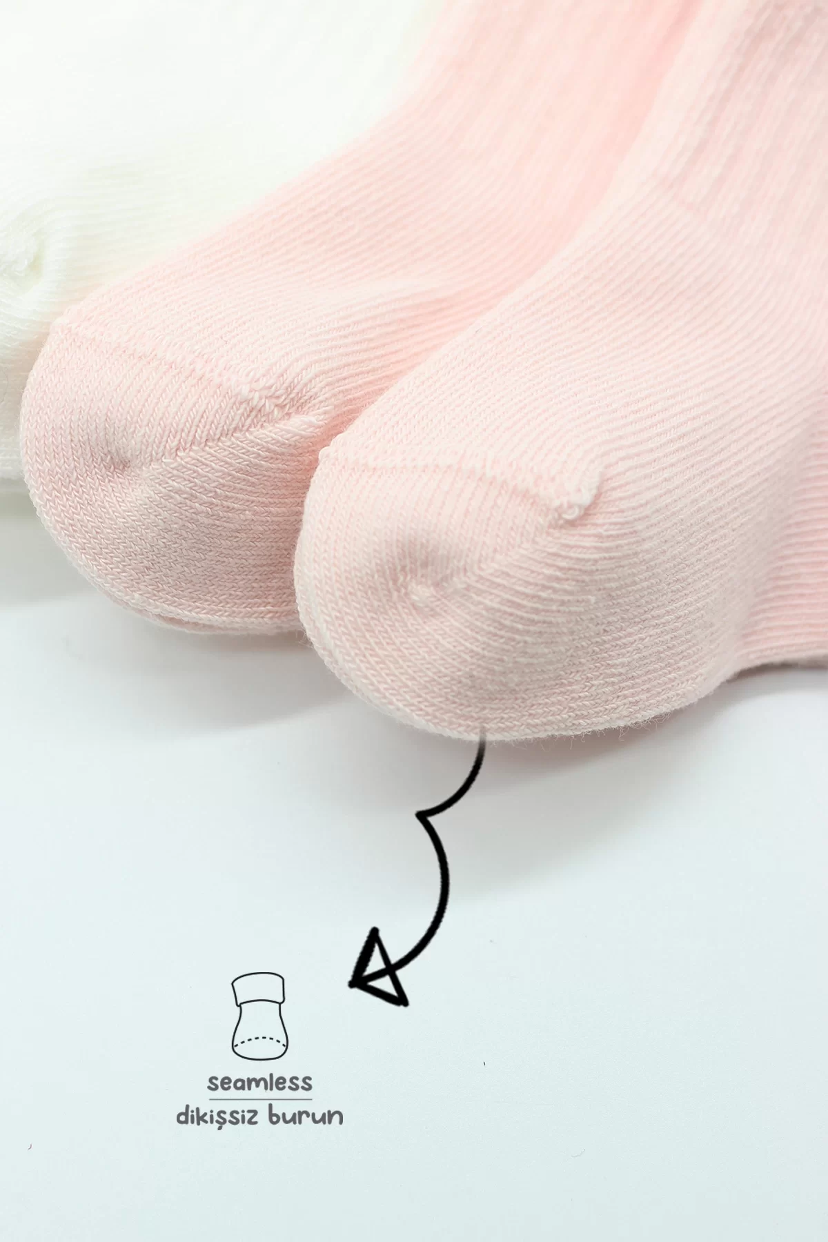 6lı Penye Düz Soket Çorap Pembe Ekru - Görsel 10