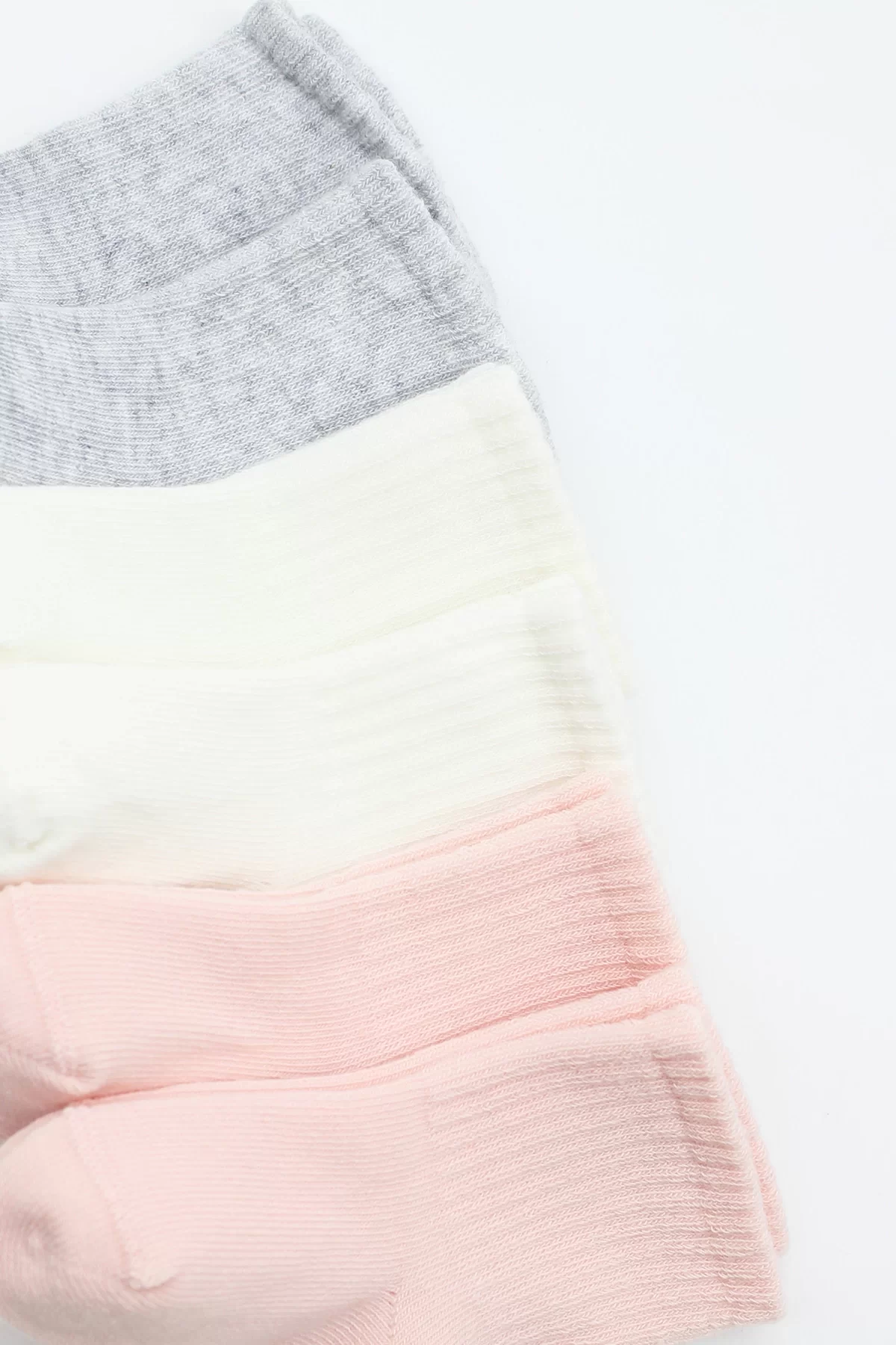 6lı Penye Düz Soket Çorap Pembe Ekru - Görsel 5