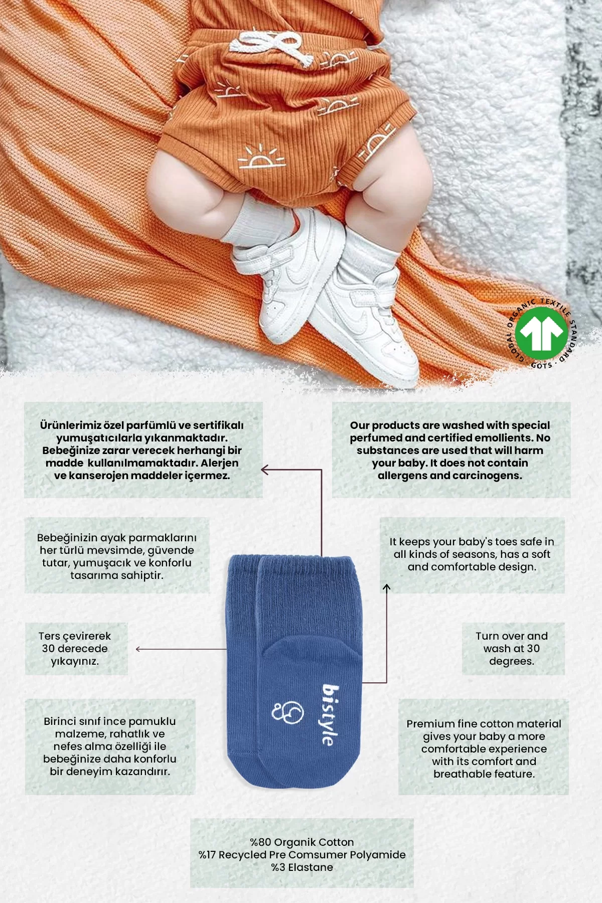 Kaymaz Penye Soket Çorap 3'lü İndigo Ekru Hardal - Görsel 12