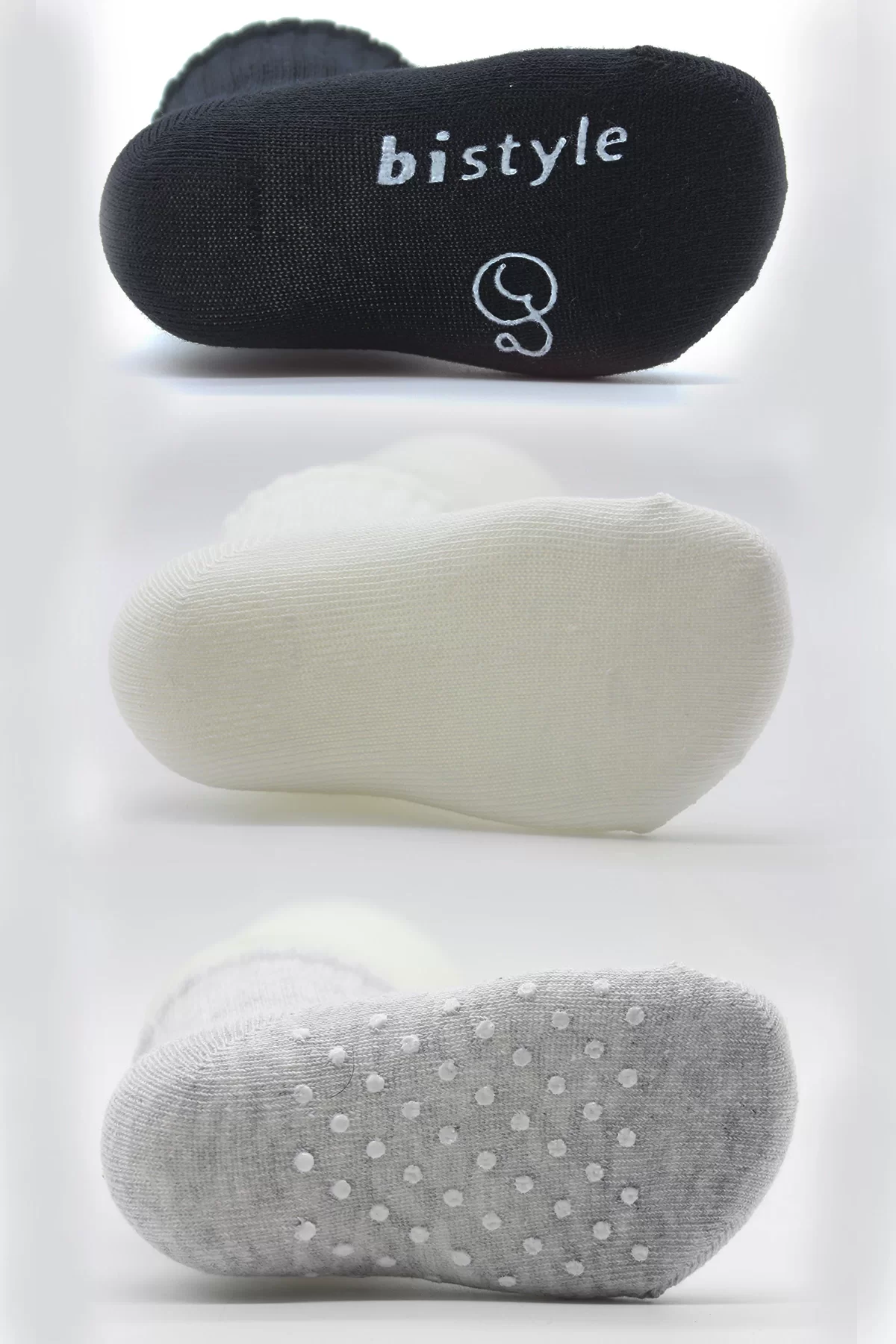 Kaymaz Penye Soket Çorap 3'lü Siyah Ekru Gri - Görsel 9