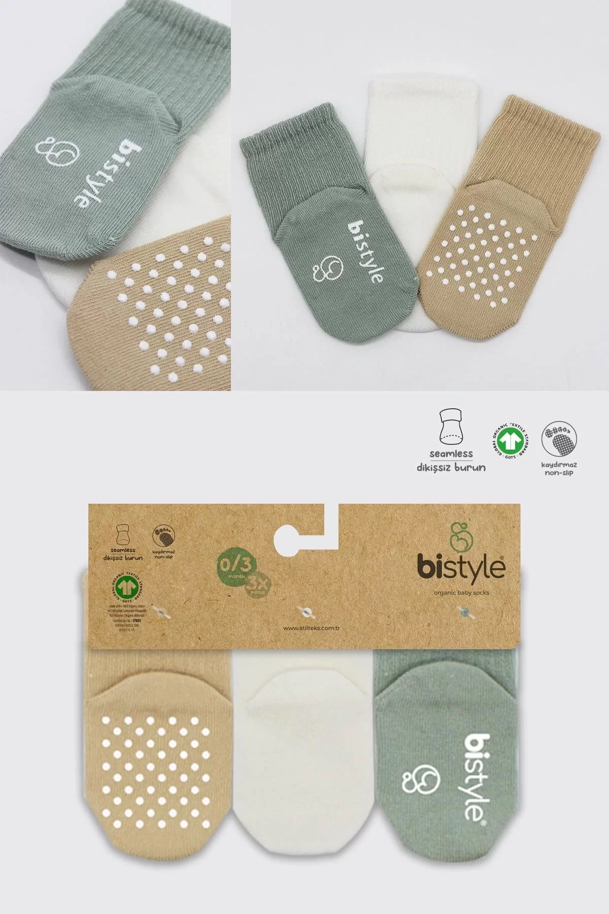 Basic Kaymaz Penye Soket Çorap 3'lü Bs10107 Nil Ekru Bej - Görsel 6