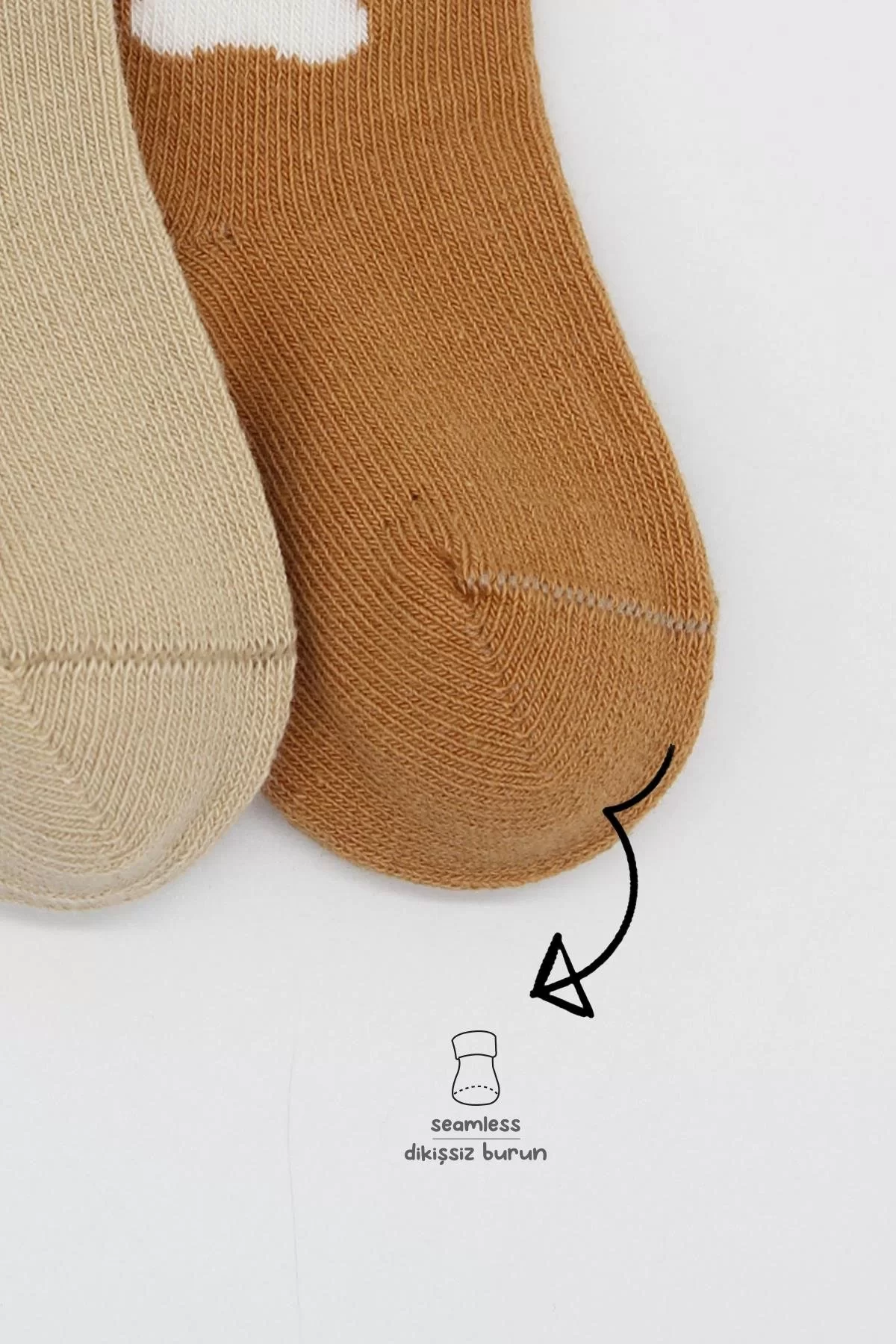 Bear Penye Soket Çorap 2'li Bej - Görsel 9