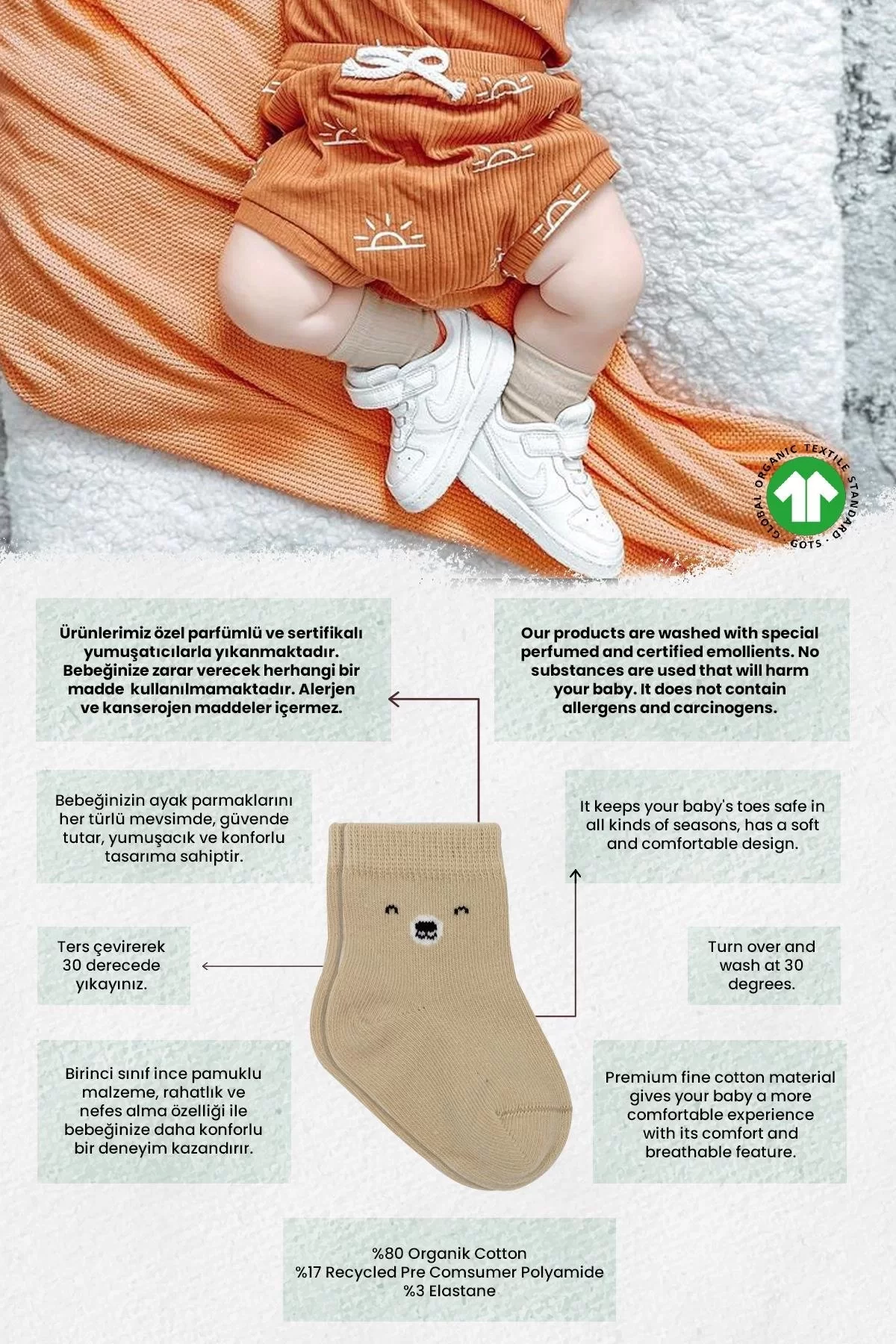 Bear Penye Soket Çorap 2'li Bej - Görsel 12