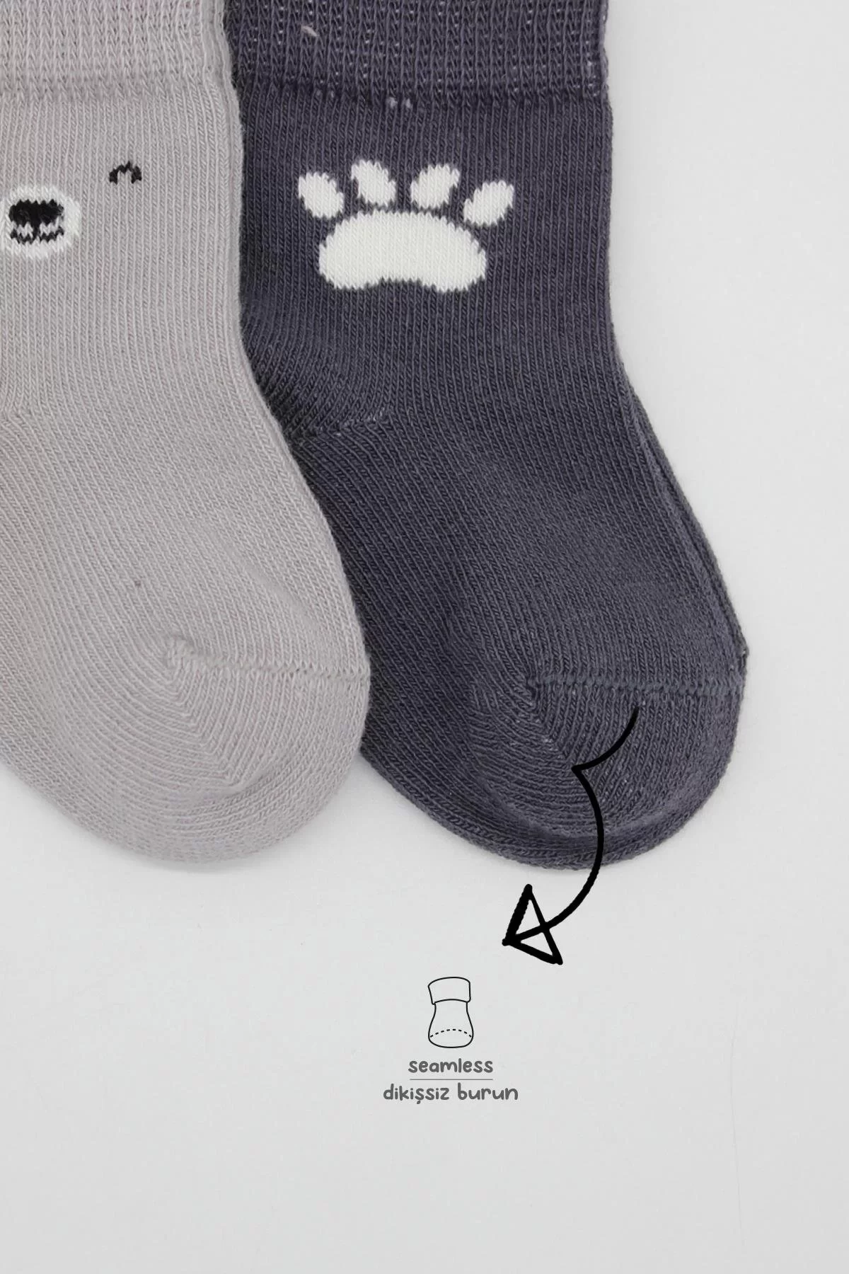 Bear Penye Soket Çorap 2'li Gri - Görsel 3