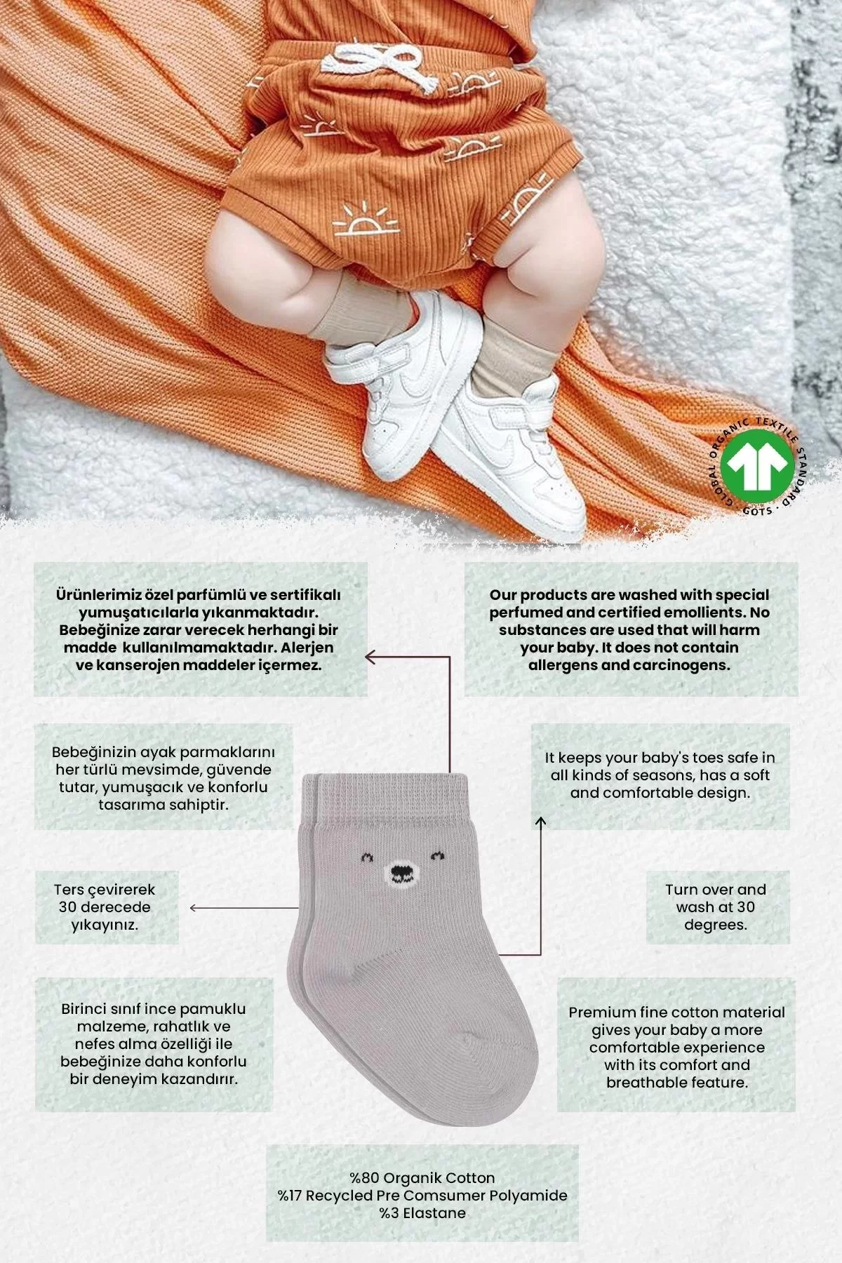 Bear Penye Soket Çorap 2'li Gri - Görsel 6