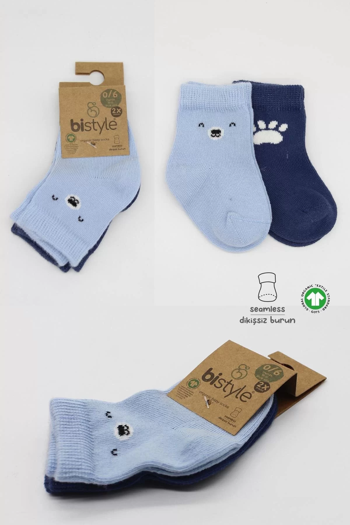 Bear Penye Soket Çorap 2'li Mavi - Görsel 5