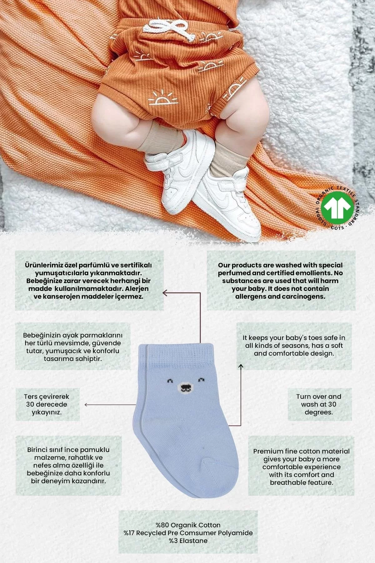 Bear Penye Soket Çorap 2'li Mavi - Görsel 6