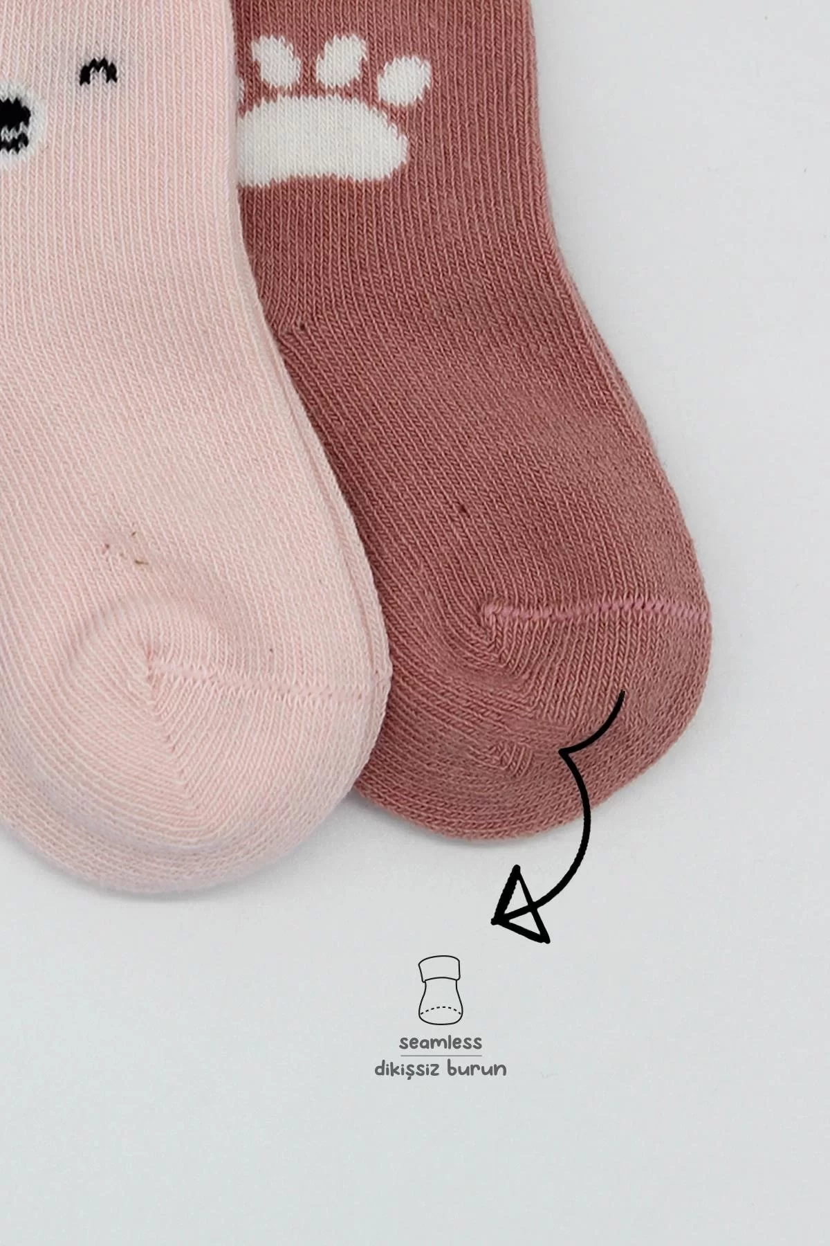 Bear Penye Soket Çorap 2'li Pembe - Görsel 9