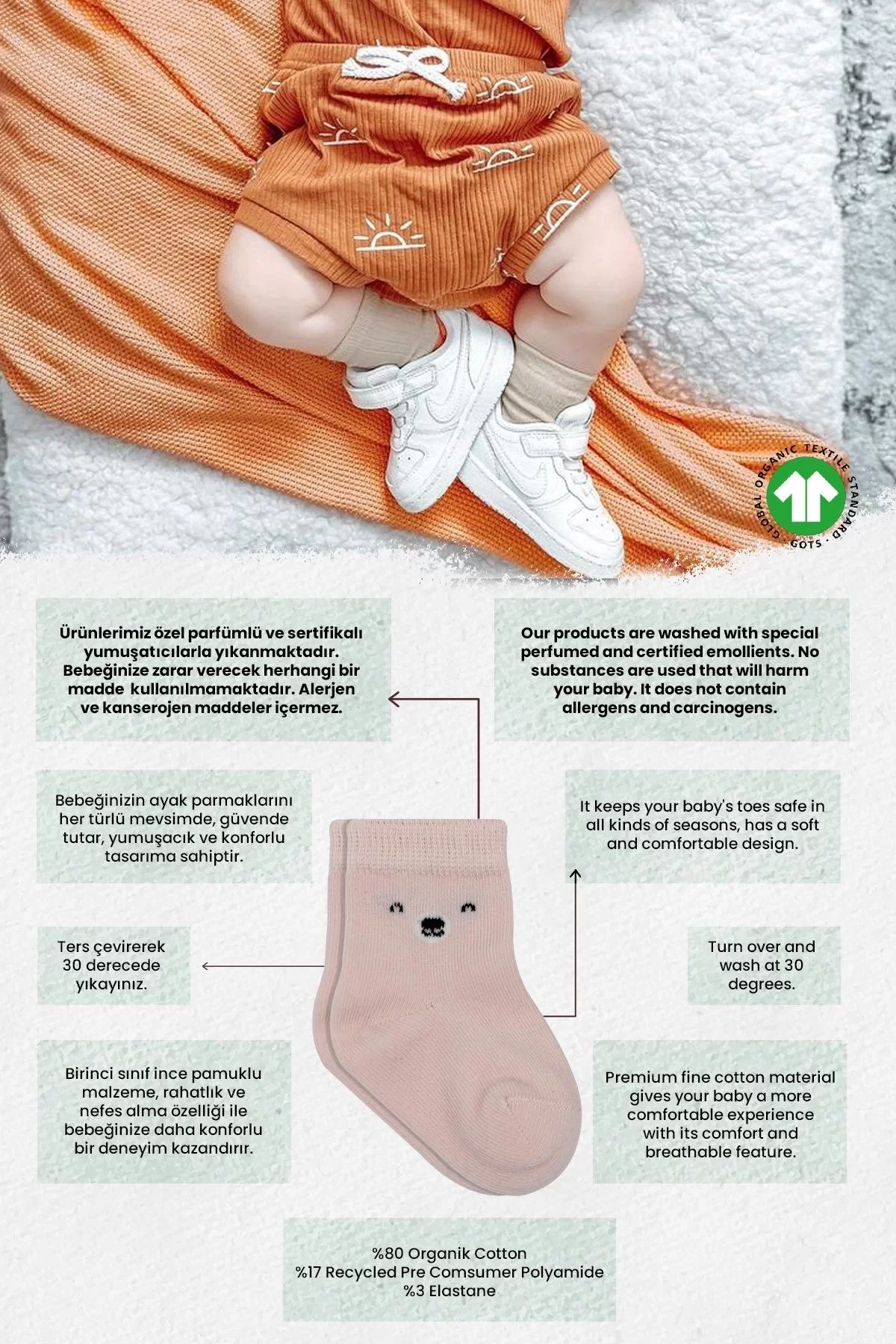 Bear Penye Soket Çorap 2'li Pembe - Görsel 6