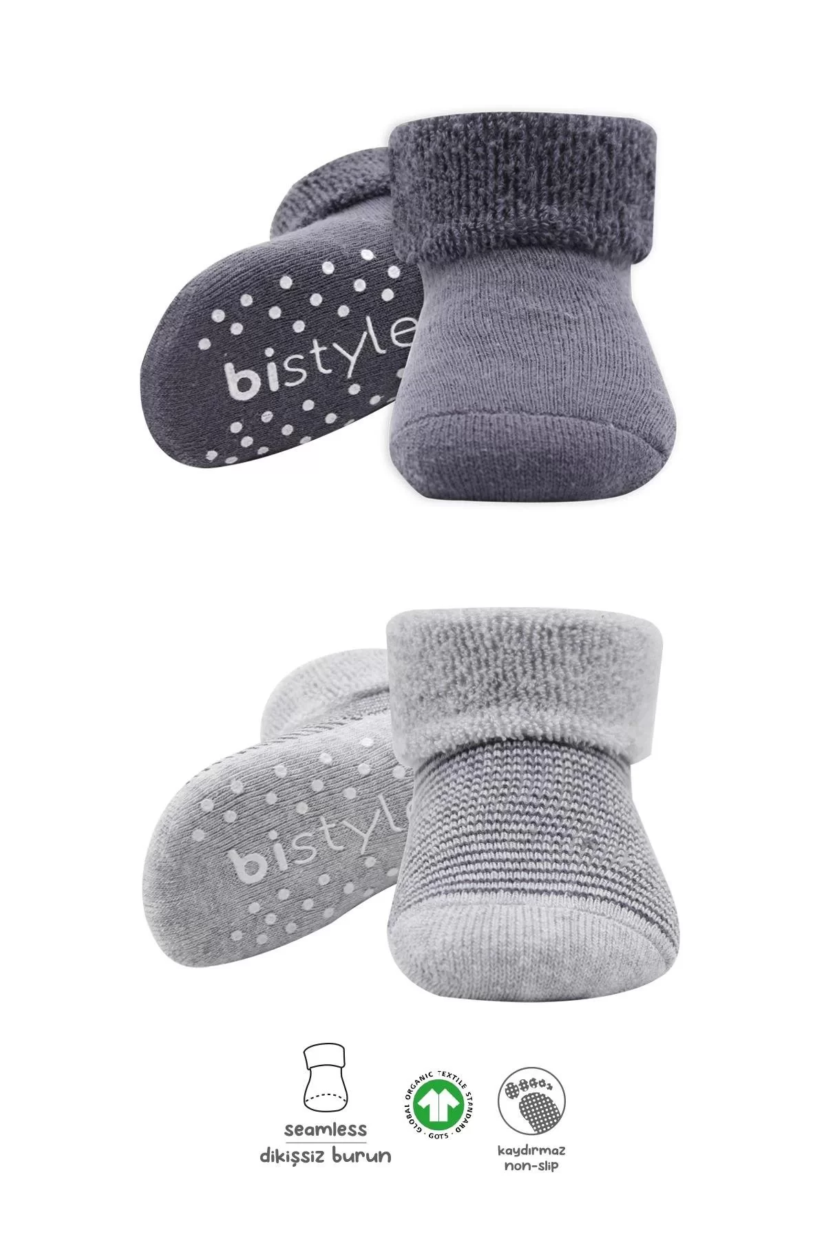 Çemberli Kaymaz Havlu Soket Çorap 2'li Gri-antrasit - Görsel 7