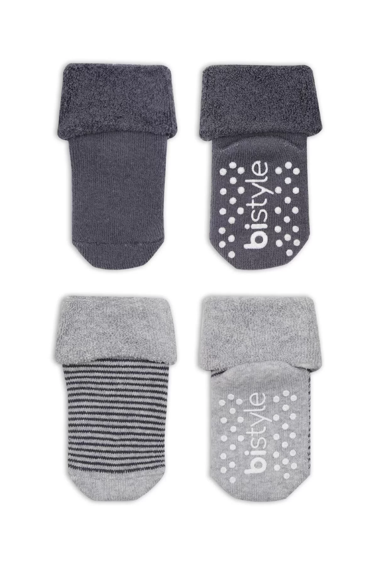 Çemberli Kaymaz Havlu Soket Çorap 2'li Gri-antrasit - Görsel 2