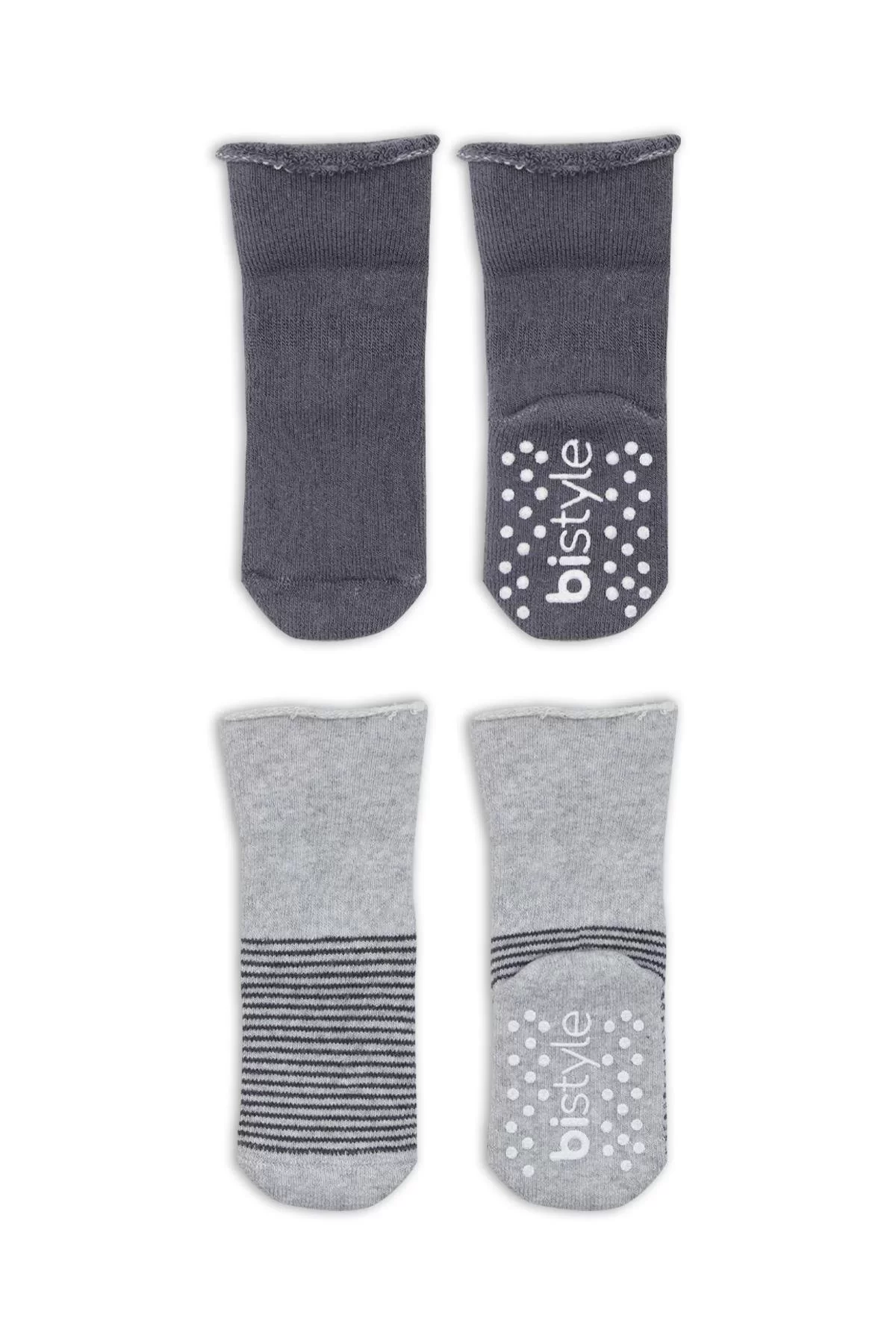 Çemberli Kaymaz Havlu Soket Çorap 2'li Gri-antrasit - Görsel 3