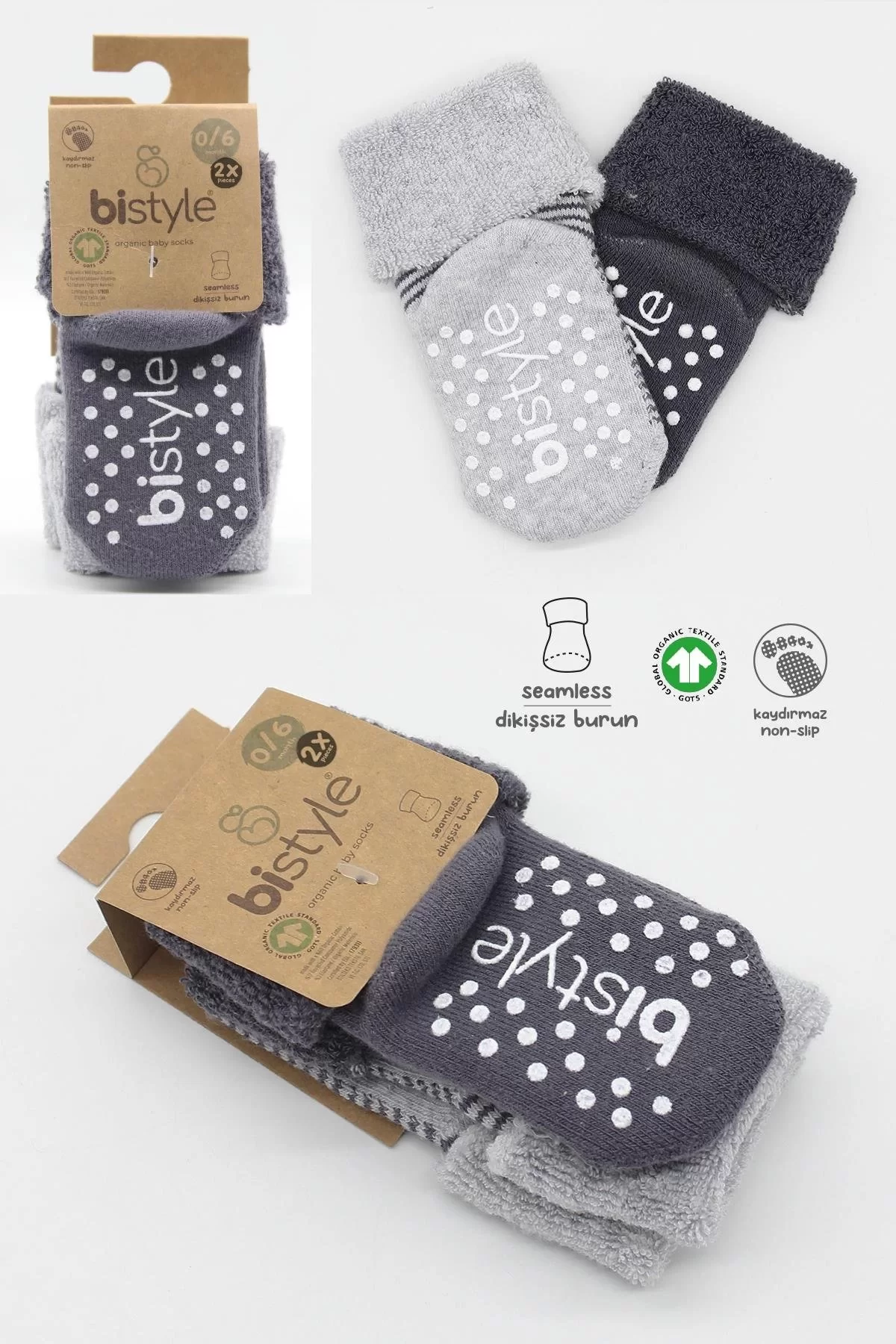 Çemberli Kaymaz Havlu Soket Çorap 2'li Gri-antrasit - Görsel 12