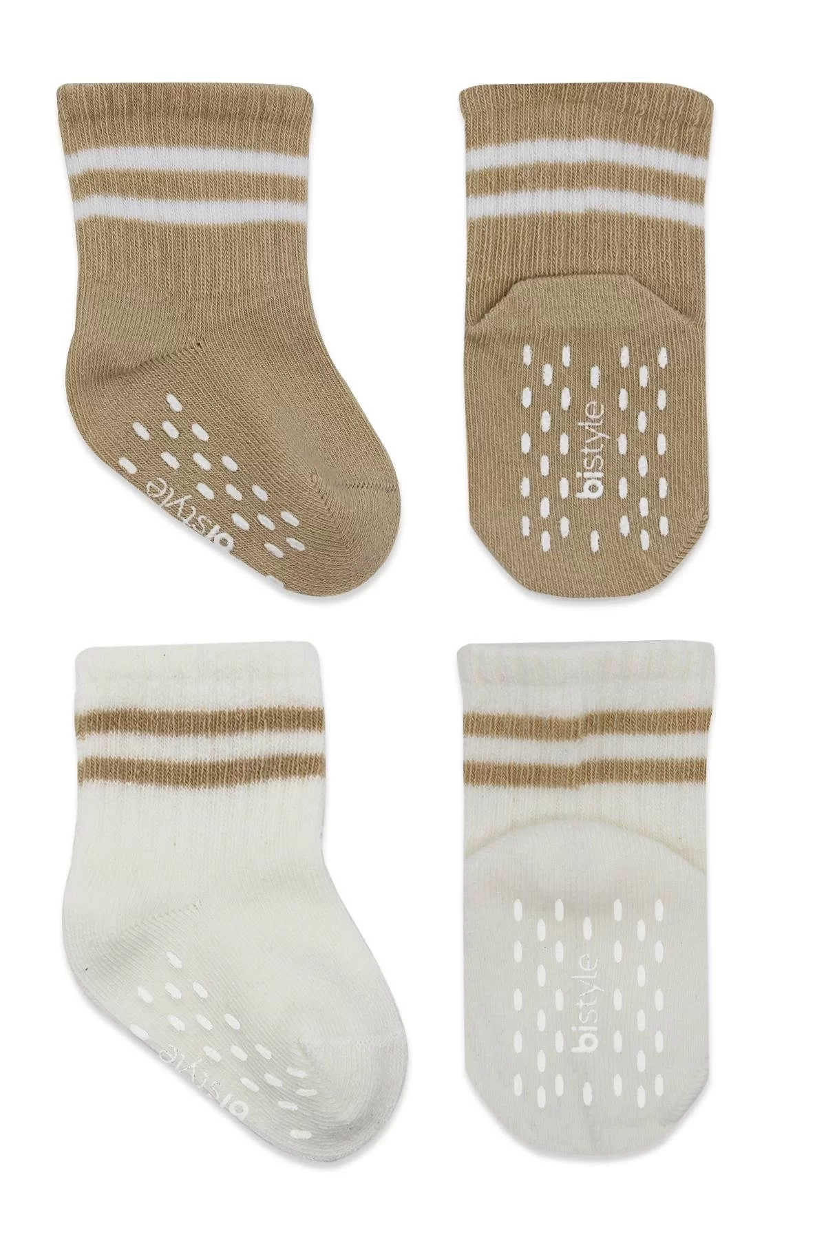 Çemberli Kaymaz Soket Çorap 2'li Bej-ekru - Görsel 2