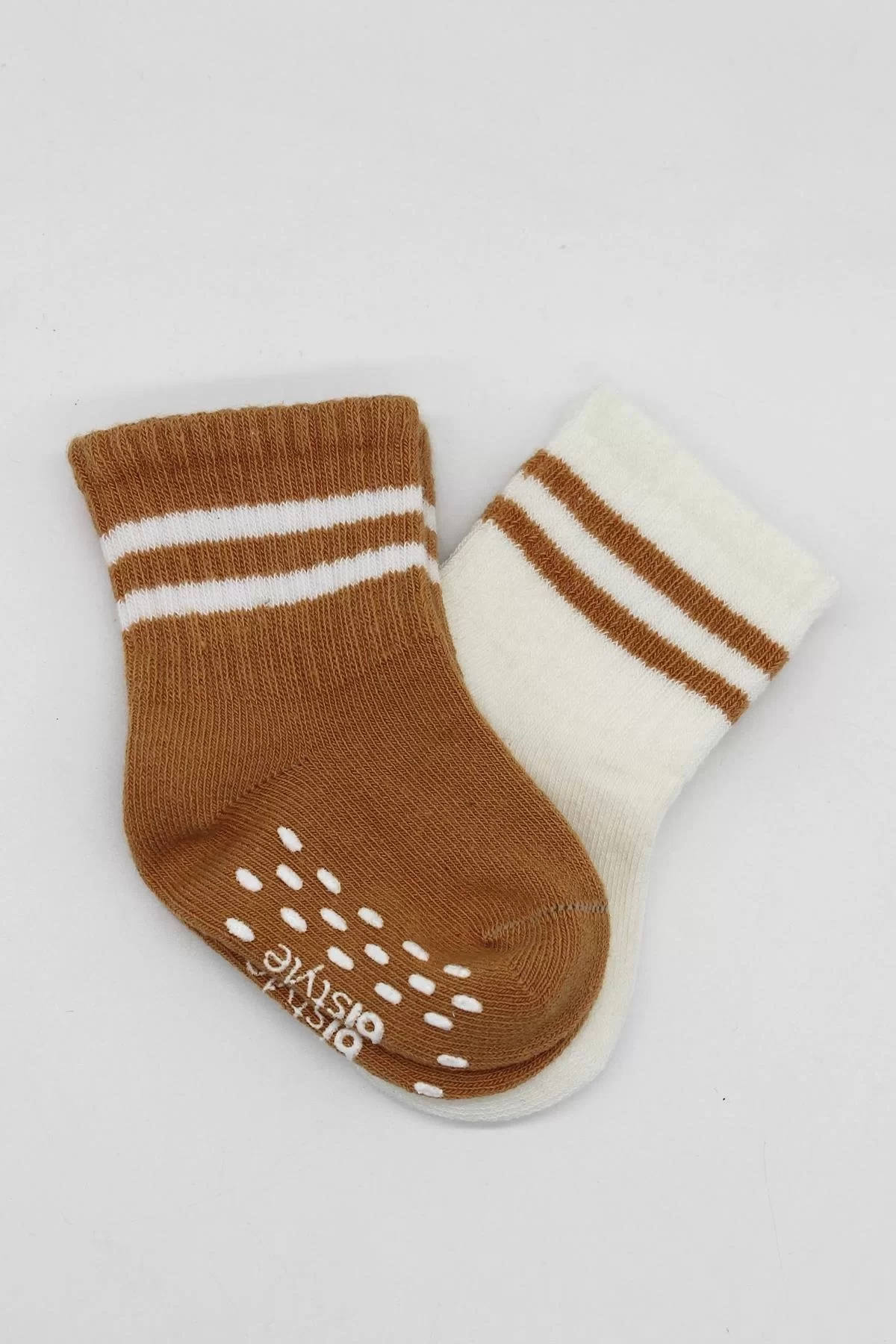 Çemberli Kaymaz Soket Çorap 2'li Ekru Hardal - Görsel 10
