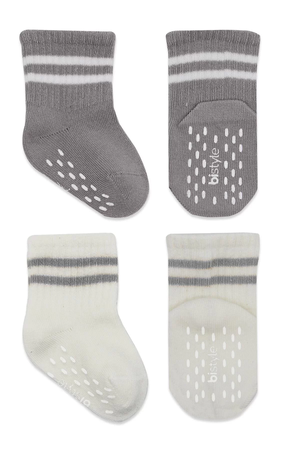 Çemberli Kaymaz Soket Çorap 2'li Gri Ekru - Görsel 8