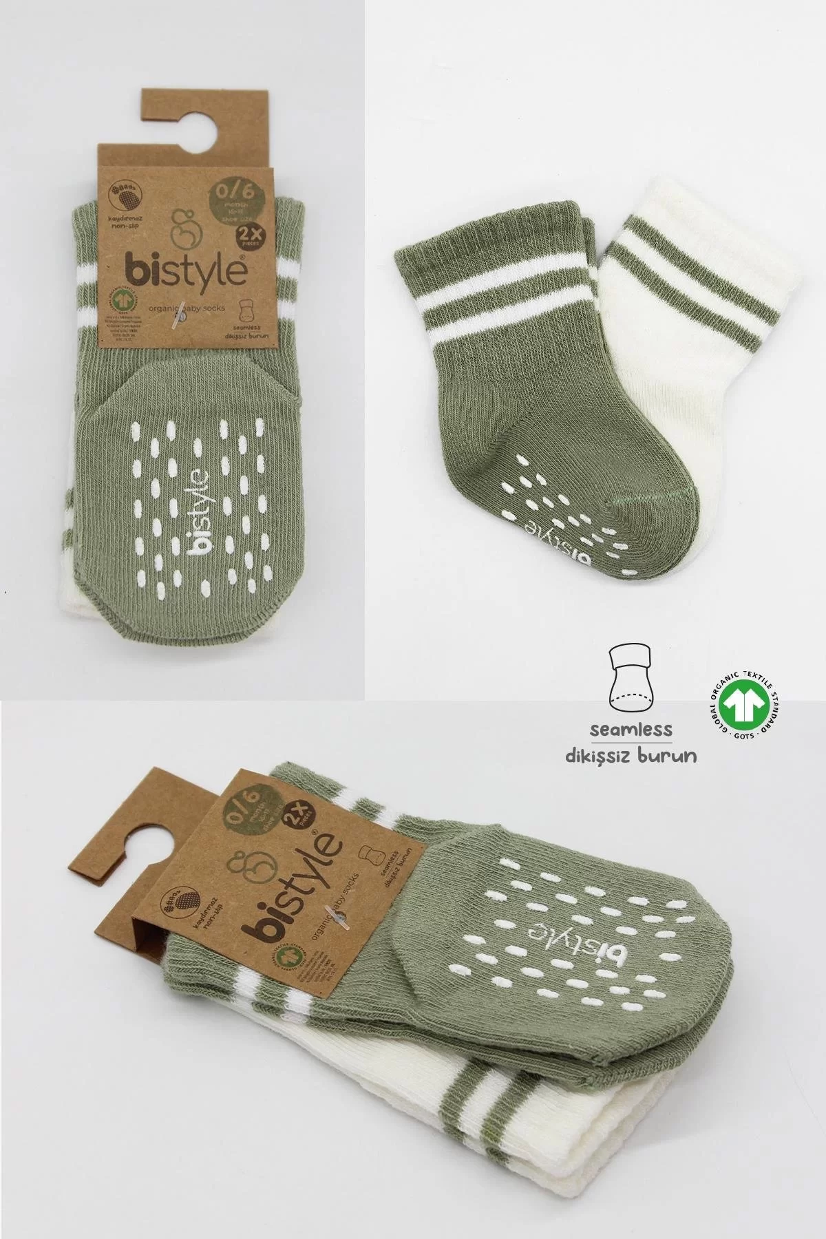 Çemberli Kaymaz Soket Çorap 2'li Nil Ekru - Görsel 5