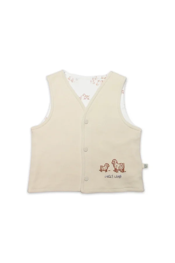 Bistyle Curly Lamb Çift Taraflı Yelek 18107 Bej Mavi Ekru