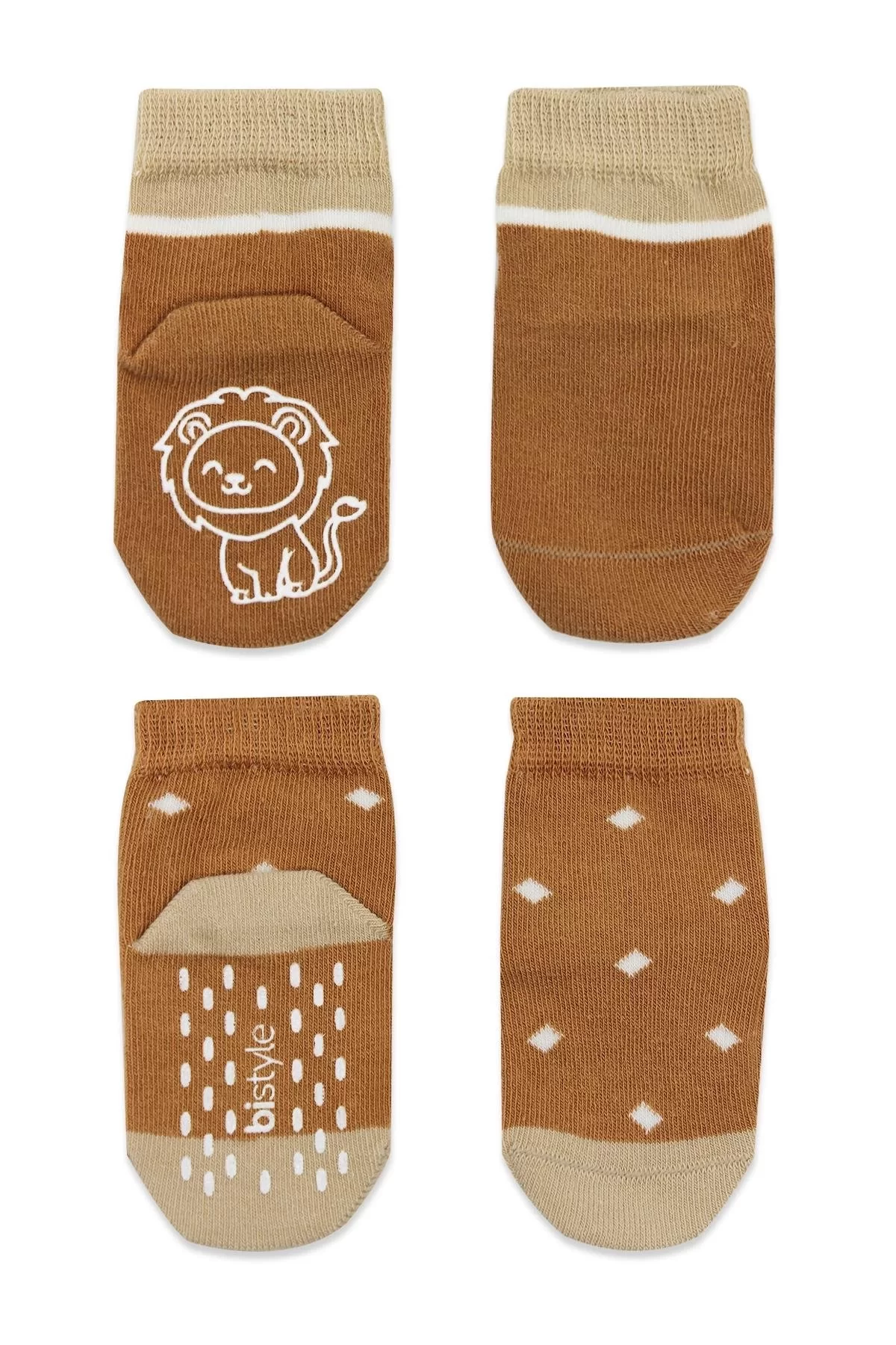 Hayvan Figürlü Kaymaz Erkek Soket Çorap 2'li Hardal - Görsel 2