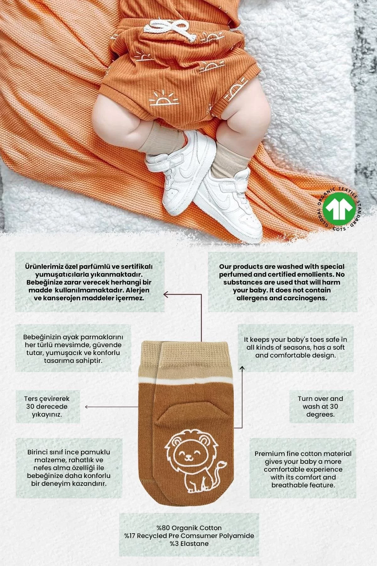 Hayvan Figürlü Kaymaz Erkek Soket Çorap 2'li Hardal - Görsel 5