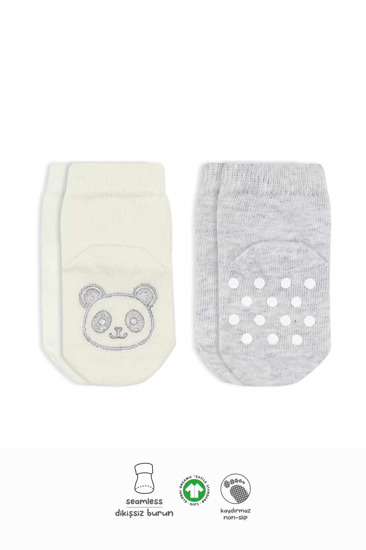 Hayvan Figürlü Kaymaz Soket Çorap 2'li Gri Ekru