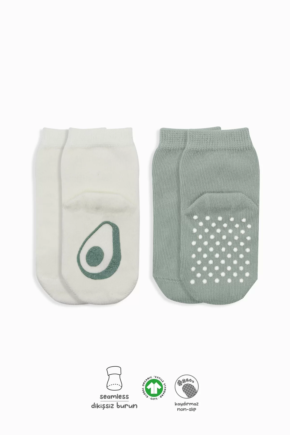 Meyve Figürlü Kaymaz Soket Çorap 2'li Nil Ekru