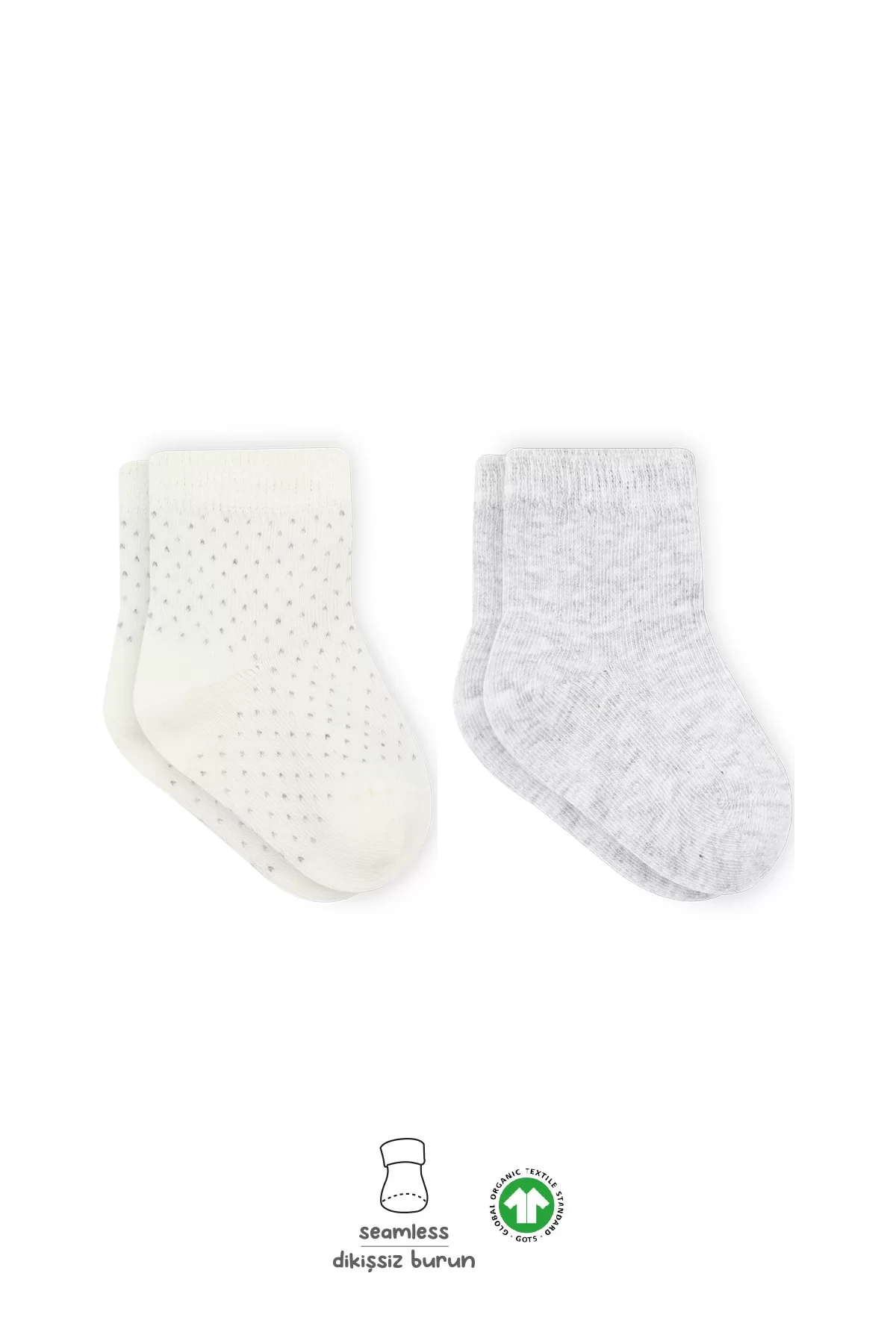 Organik 2li Puan Derby Penye Soket Çorap Gri Ekru - Görsel 6