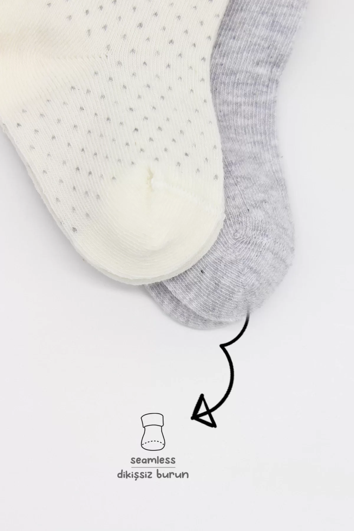 Organik 2li Puan Derby Penye Soket Çorap Gri Ekru - Görsel 9