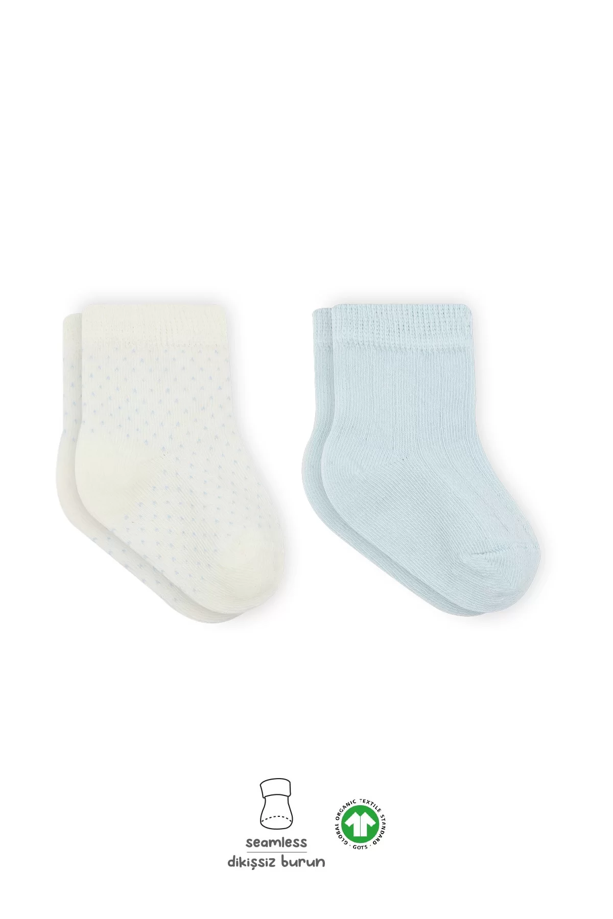 Organik 2li Puan Derby Penye Soket Çorap Mavi Ekru - Görsel 6