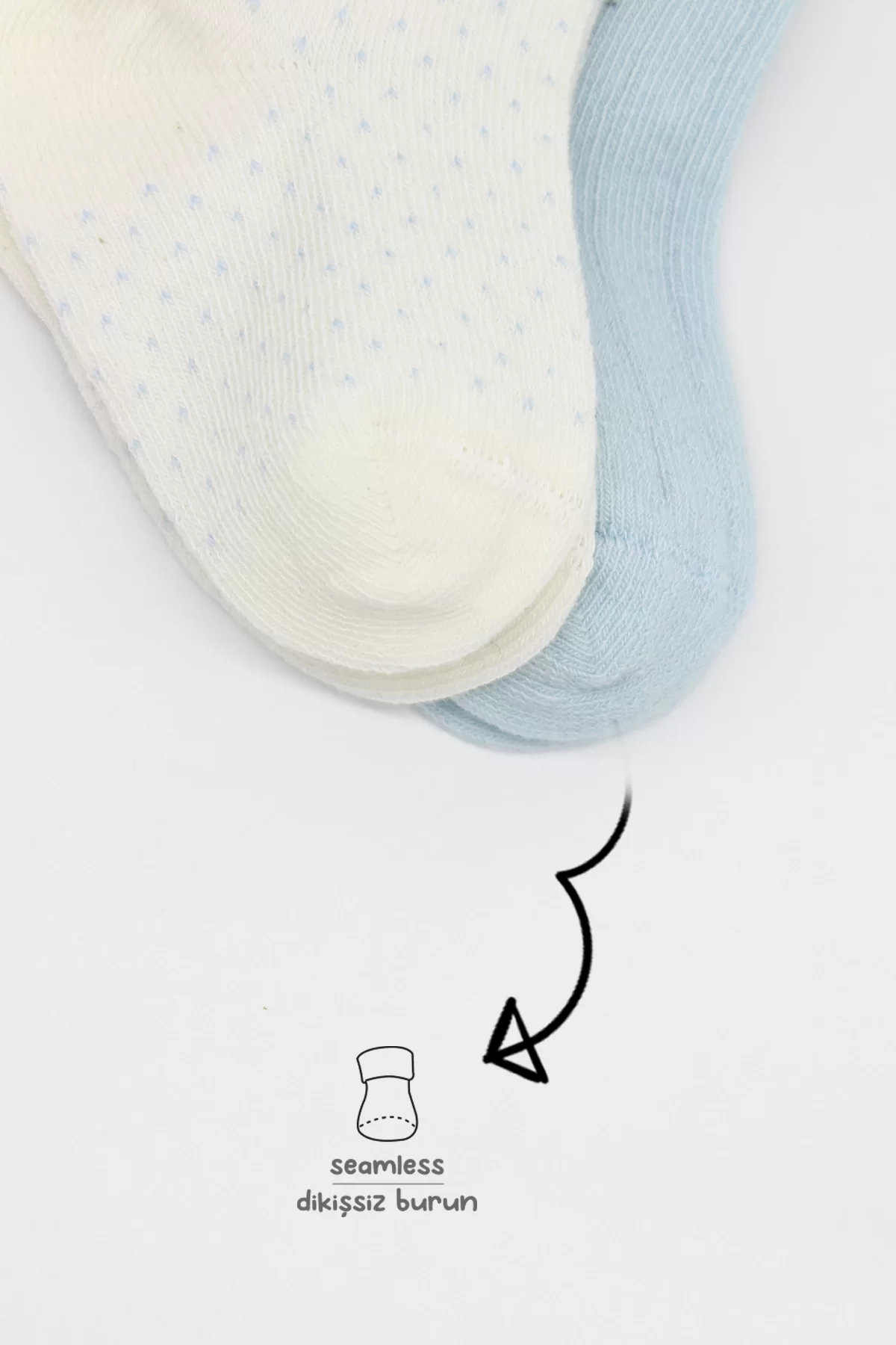 Organik 2li Puan Derby Penye Soket Çorap Mavi Ekru - Görsel 4