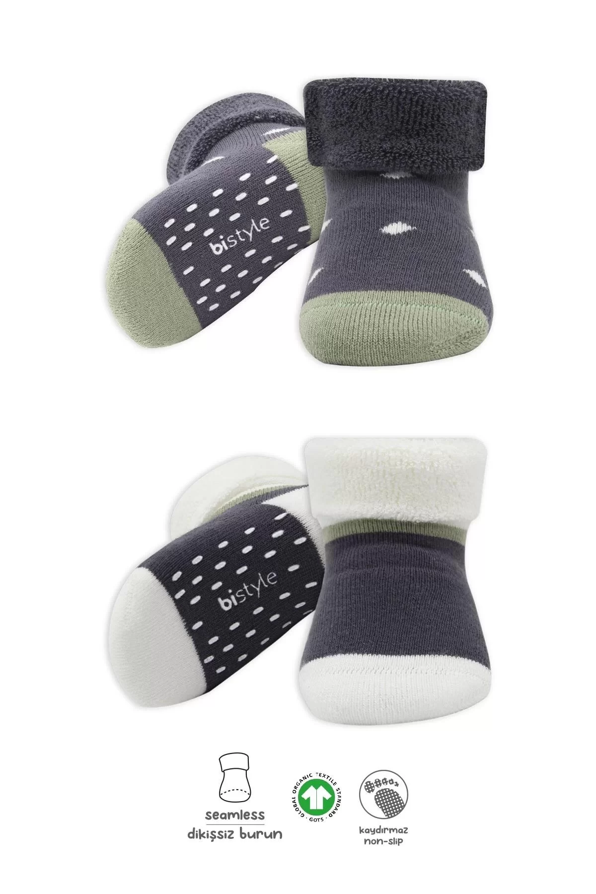 Puanlı Kaymaz Havlu Soket Çorap 2'li Antrasit - Görsel 7