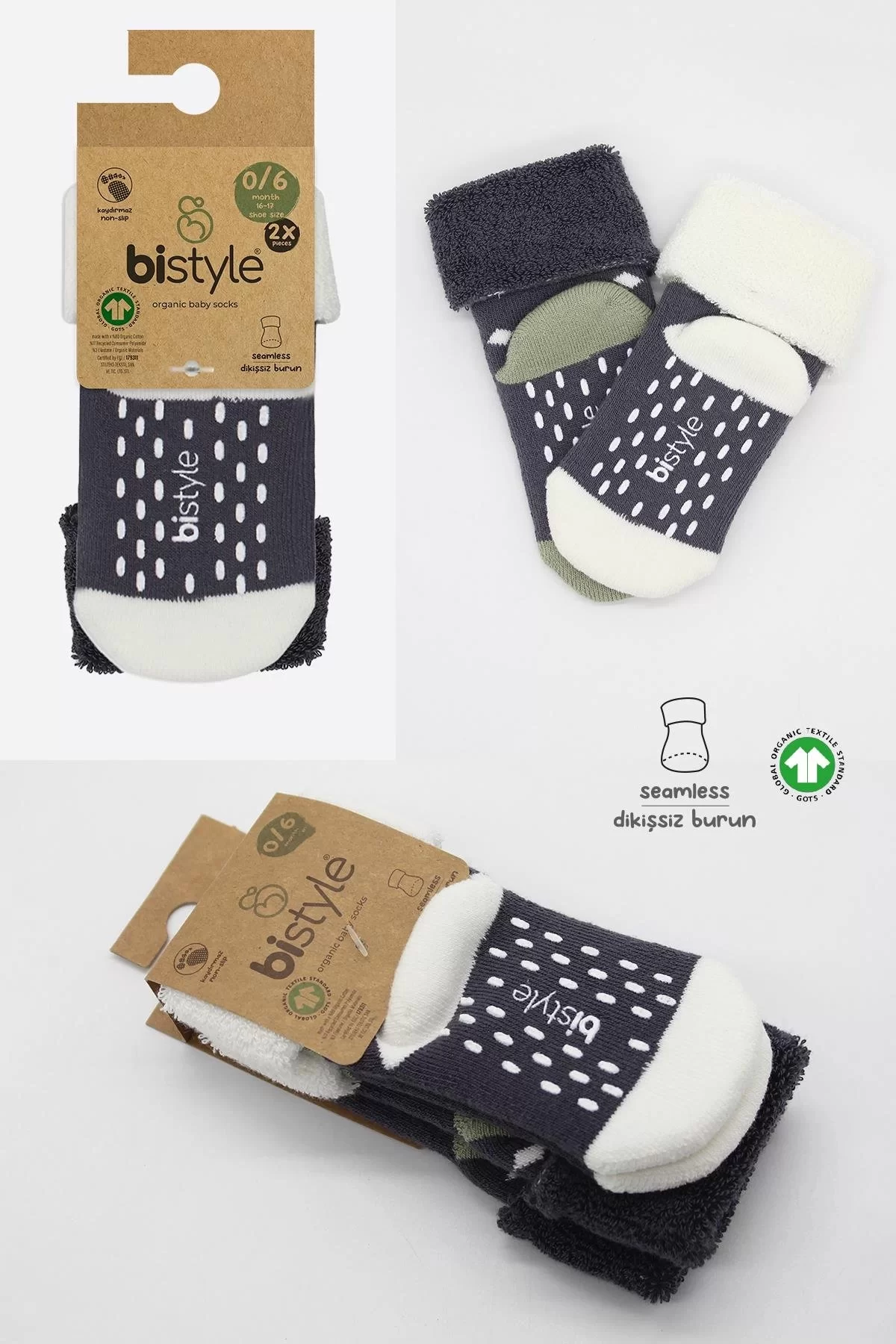 Puanlı Kaymaz Havlu Soket Çorap 2'li Antrasit - Görsel 12