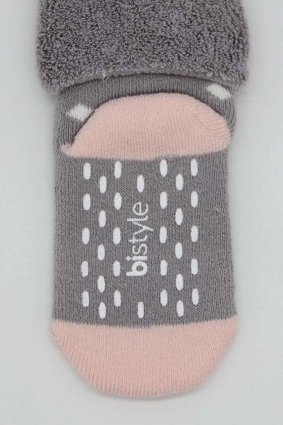 Puanlı Kaymaz Havlu Soket Çorap 2'li Gri Pudra - Görsel 5
