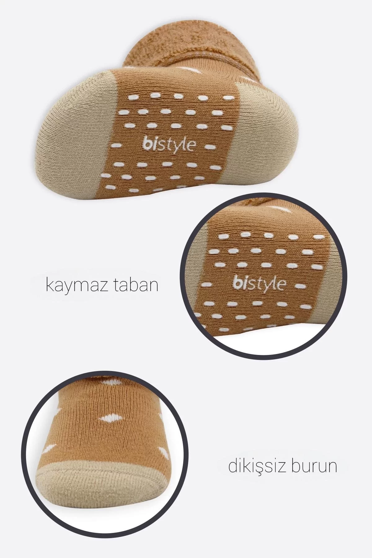 Puanlı Kaymaz Havlu Soket Çorap 2'li Hardal - Görsel 10