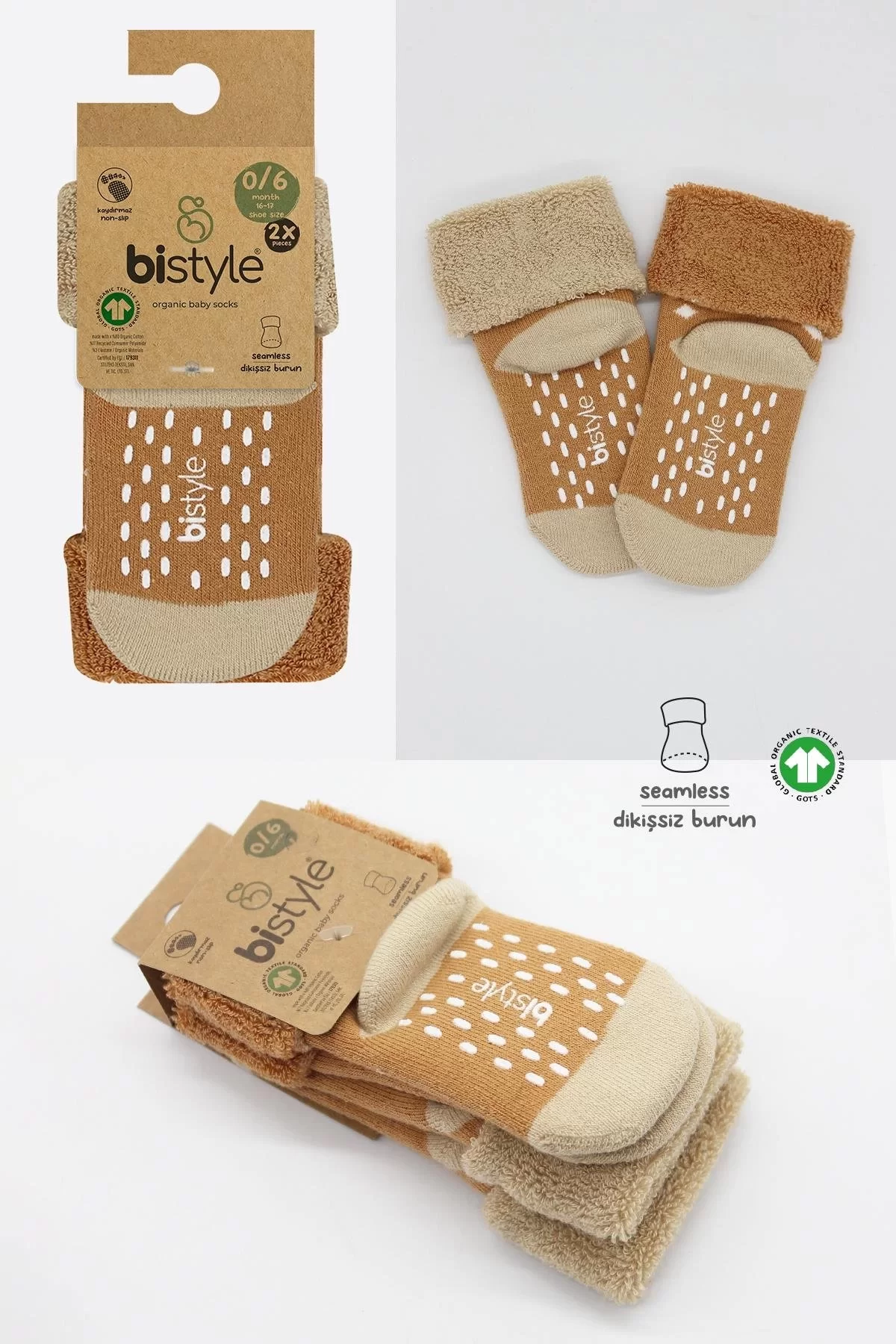 Puanlı Kaymaz Havlu Soket Çorap 2'li Hardal - Görsel 12