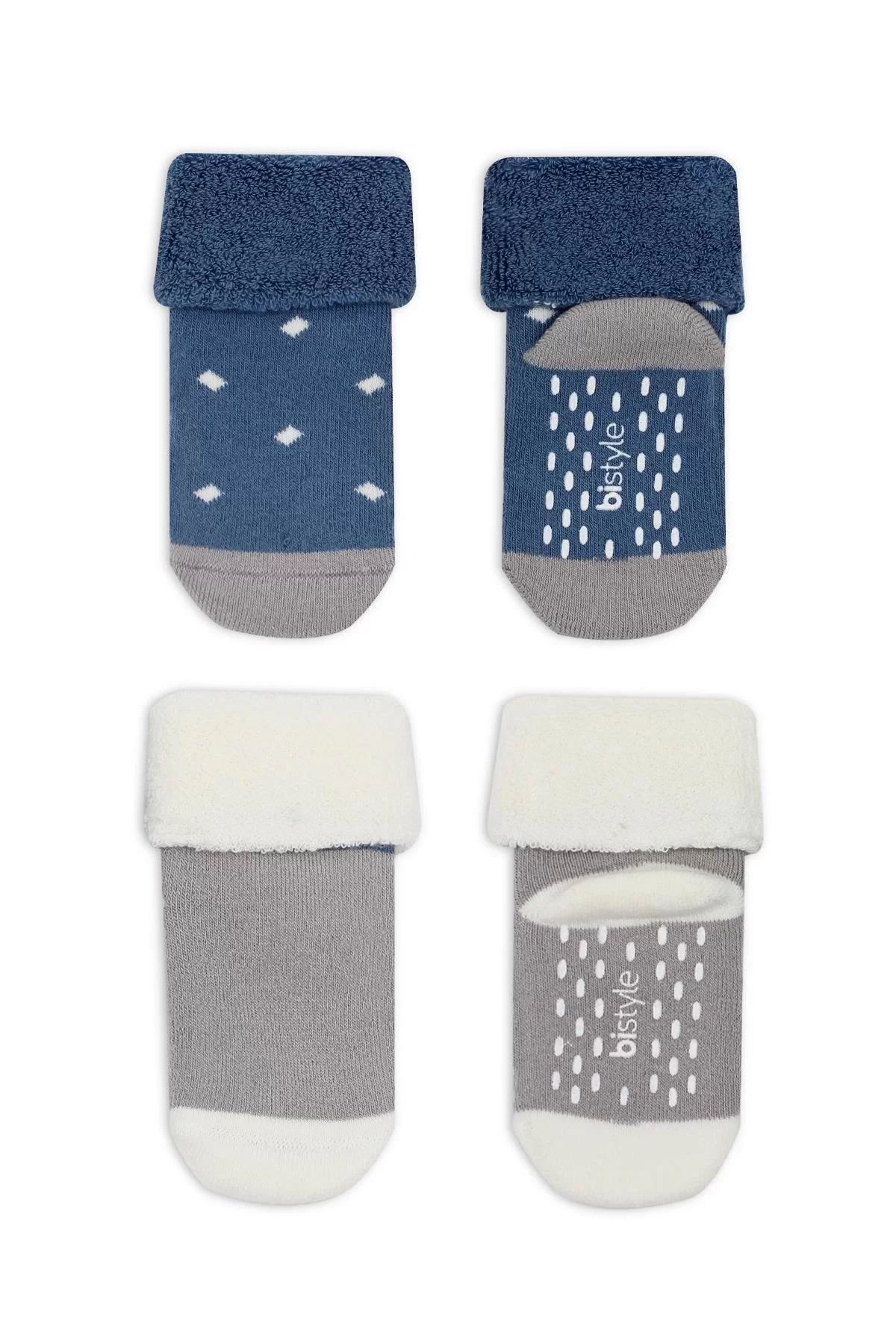 Puanlı Kaymaz Havlu Soket Çorap 2'li İndigo Gri - Görsel 8