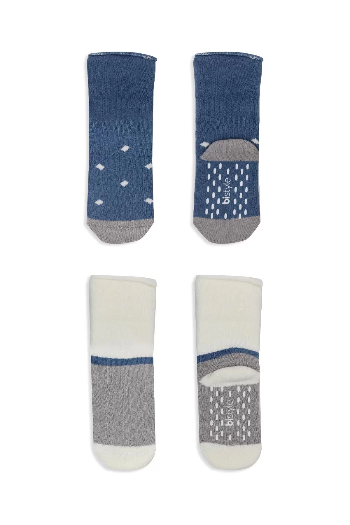 Puanlı Kaymaz Havlu Soket Çorap 2'li İndigo Gri - Görsel 3