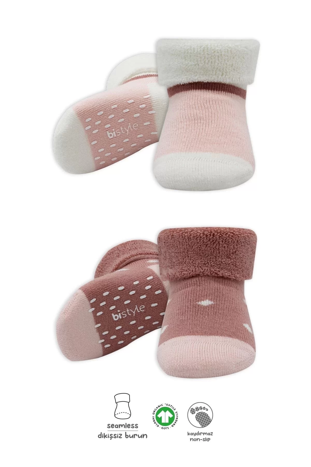Puanlı Kaymaz Havlu Soket Çorap 2'li Bs10502 Pudra Pembe