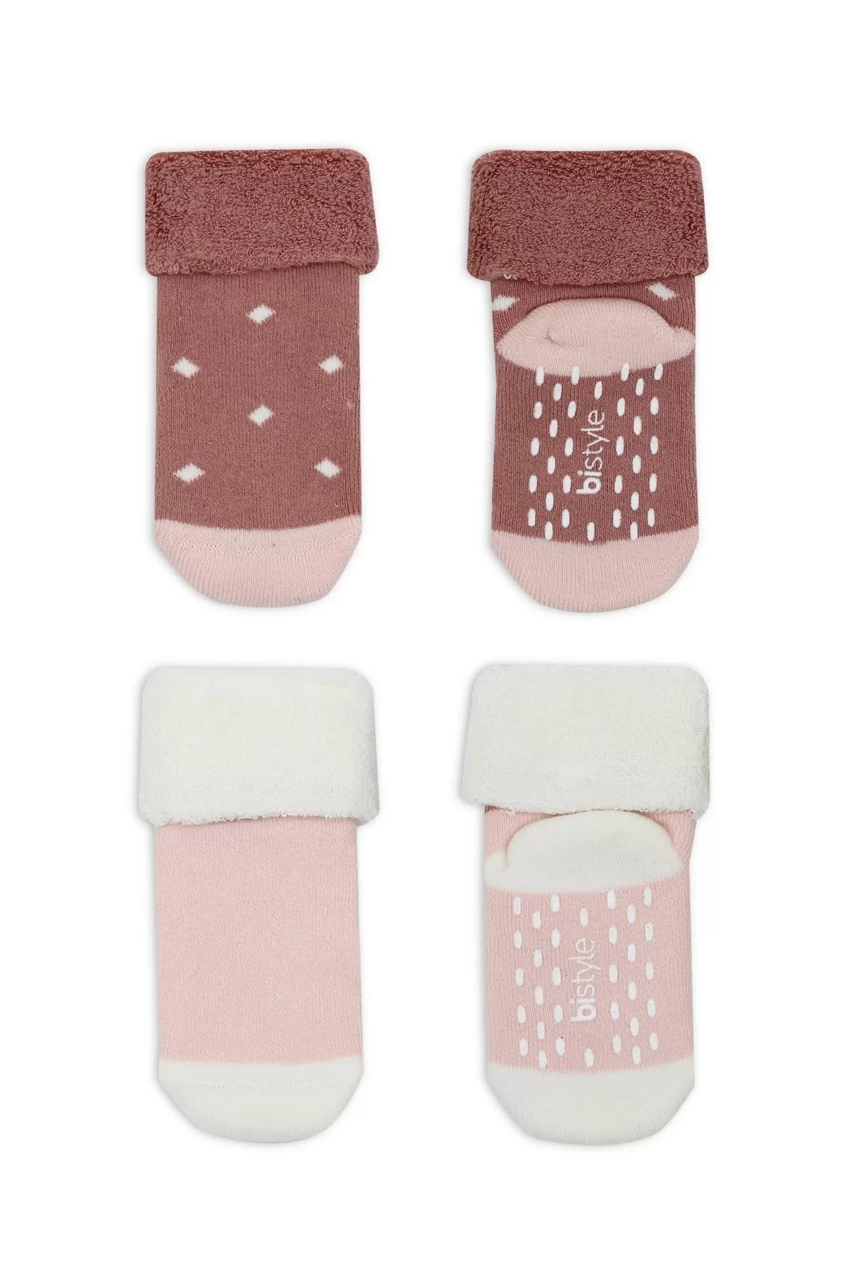 Puanlı Kaymaz Havlu Soket Çorap 2'li Bs10502 Pudra Pembe - Görsel 2