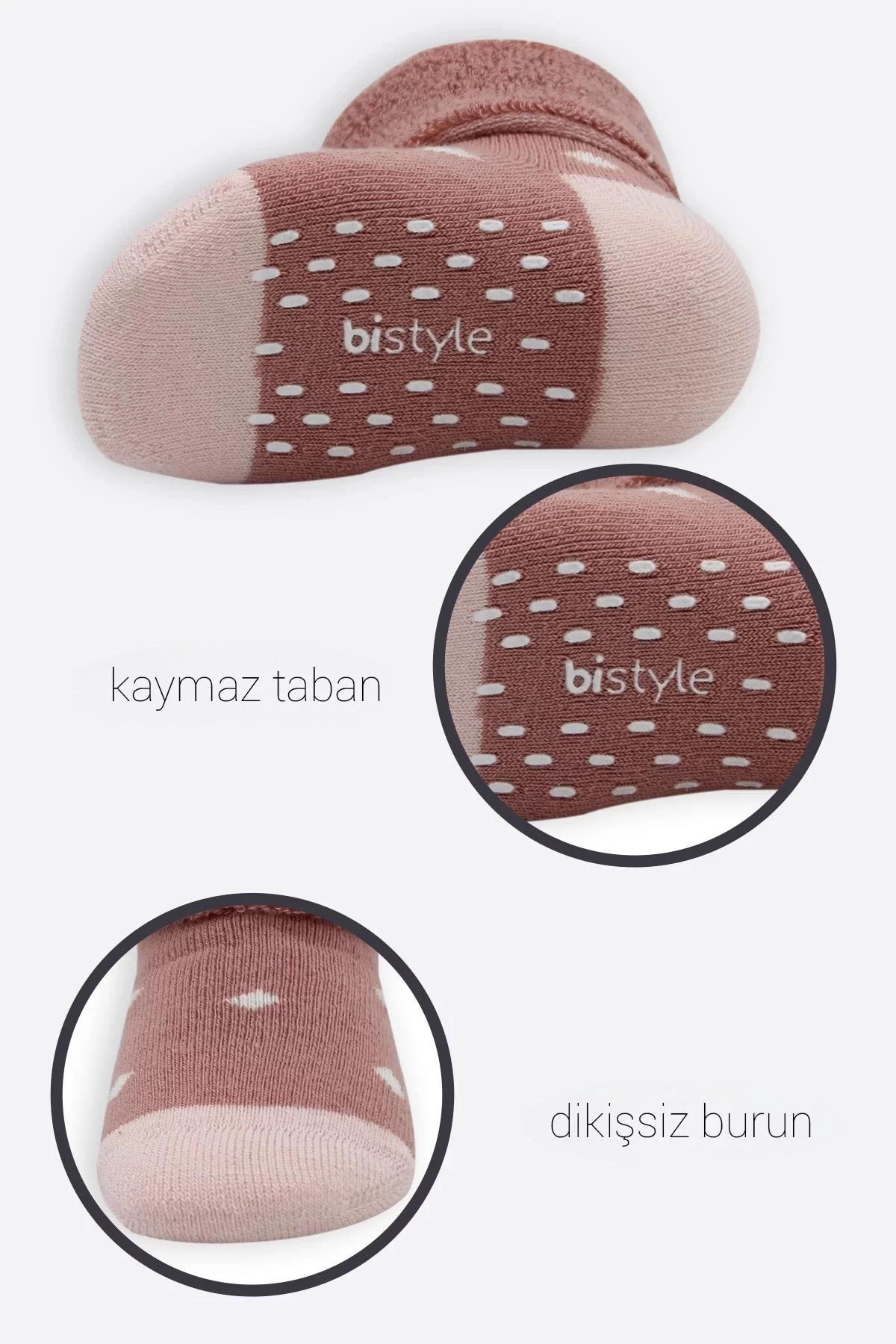 Puanlı Kaymaz Havlu Soket Çorap 2'li Bs10502 Pudra Pembe - Görsel 4
