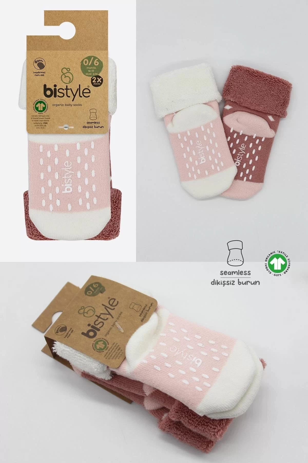 Puanlı Kaymaz Havlu Soket Çorap 2'li Bs10502 Pudra Pembe - Görsel 6