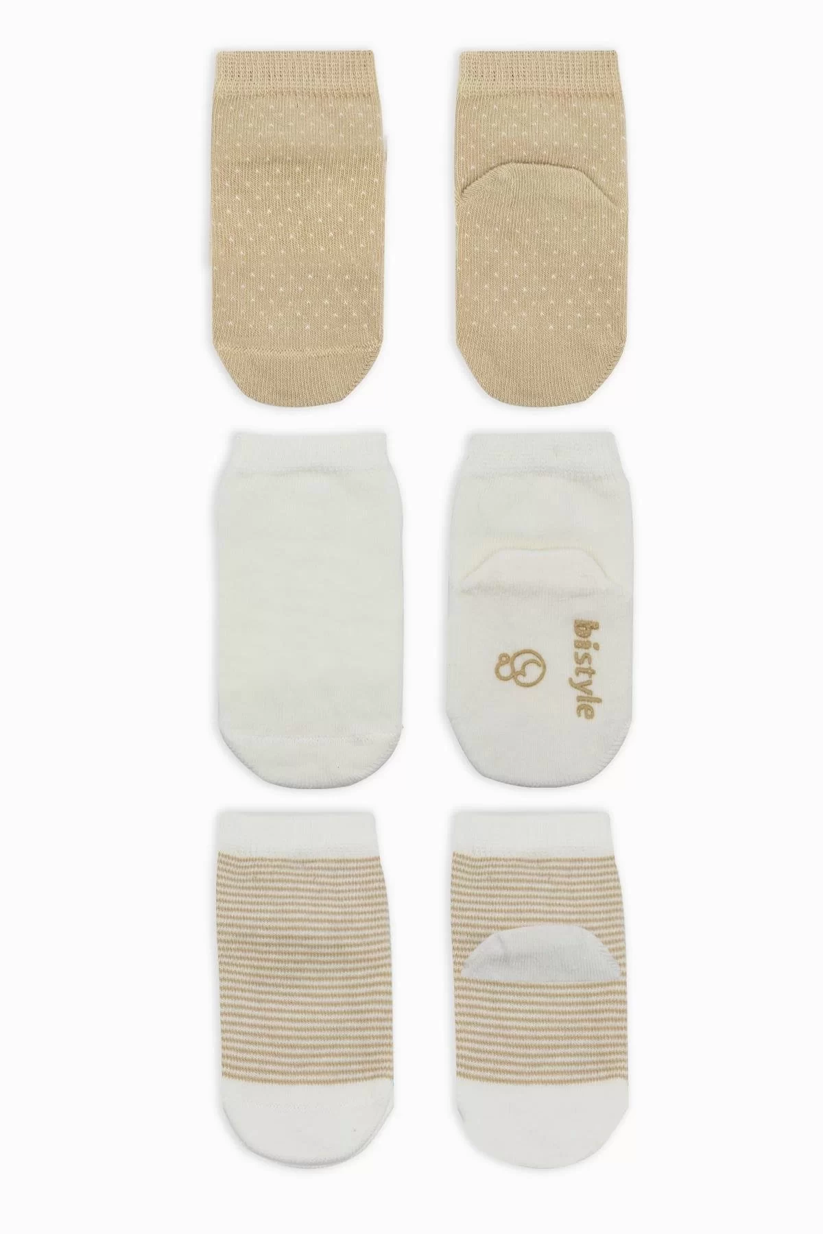 Puanlı Kaymaz Penye Soket Çorap 3'lü Bej - Görsel 8