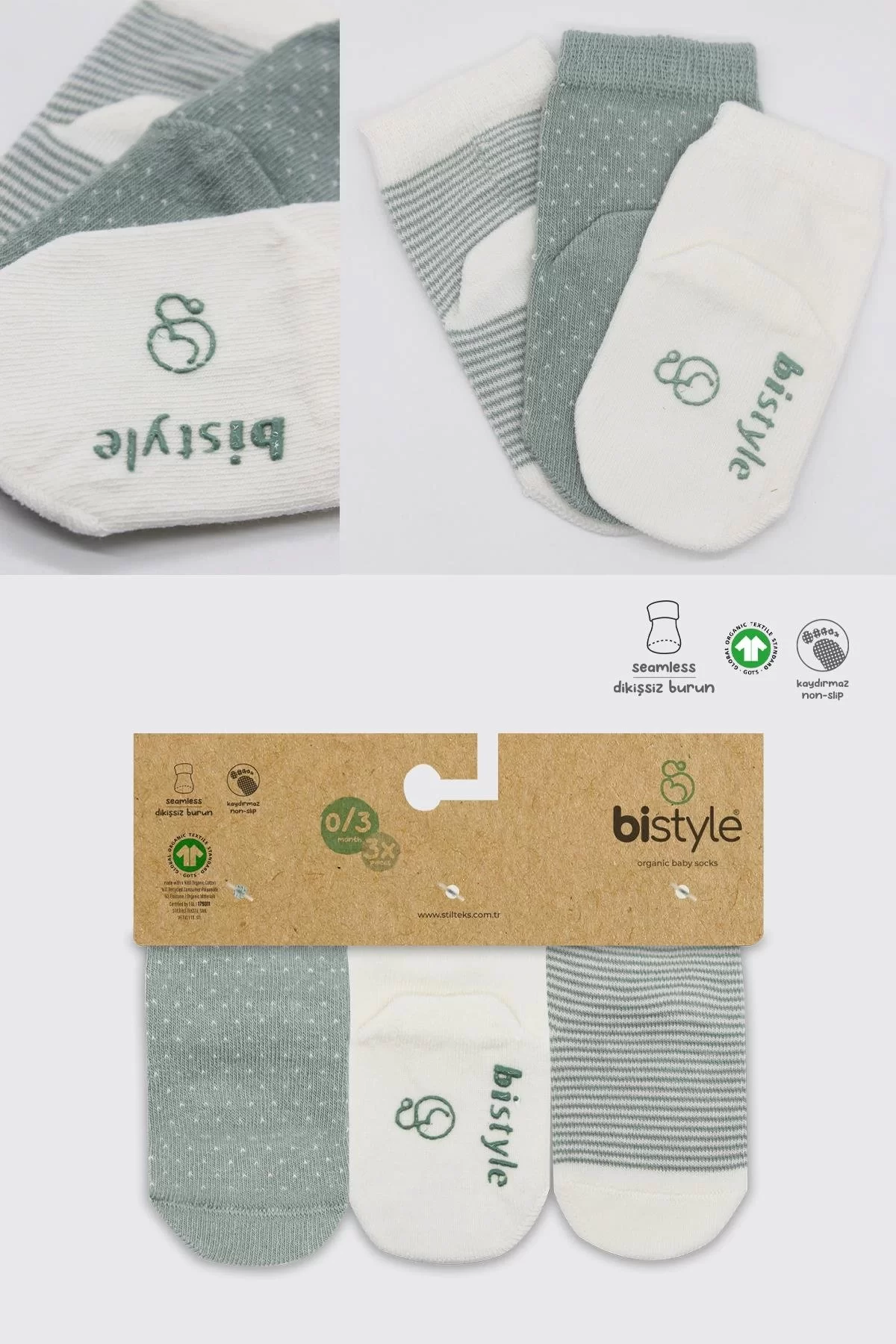 Puanlı Kaymaz Penye Soket Çorap 3'lü Bs10108 Nil - Görsel 6