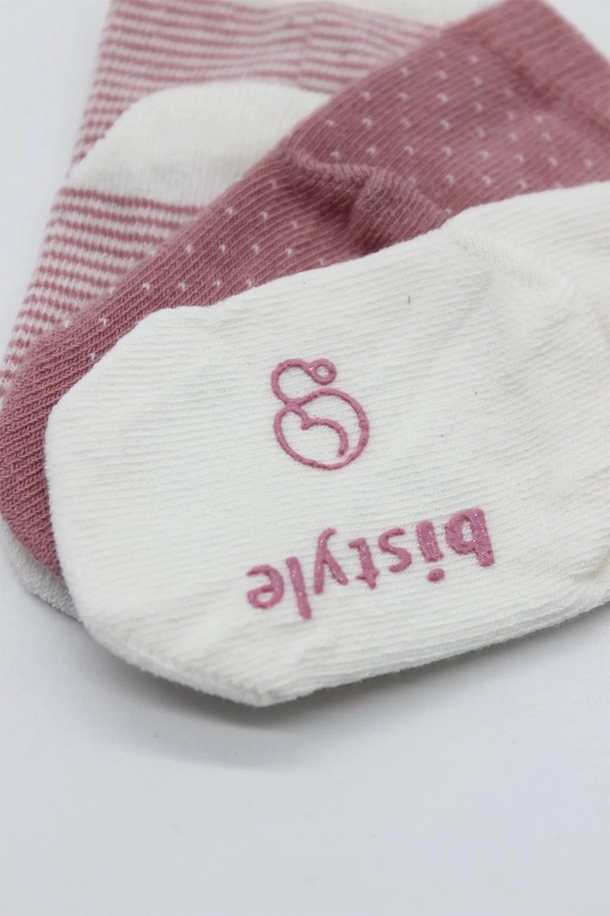 Puanlı Kaymaz Penye Soket Çorap 3'lü Bs10108 Pudra - Görsel 3